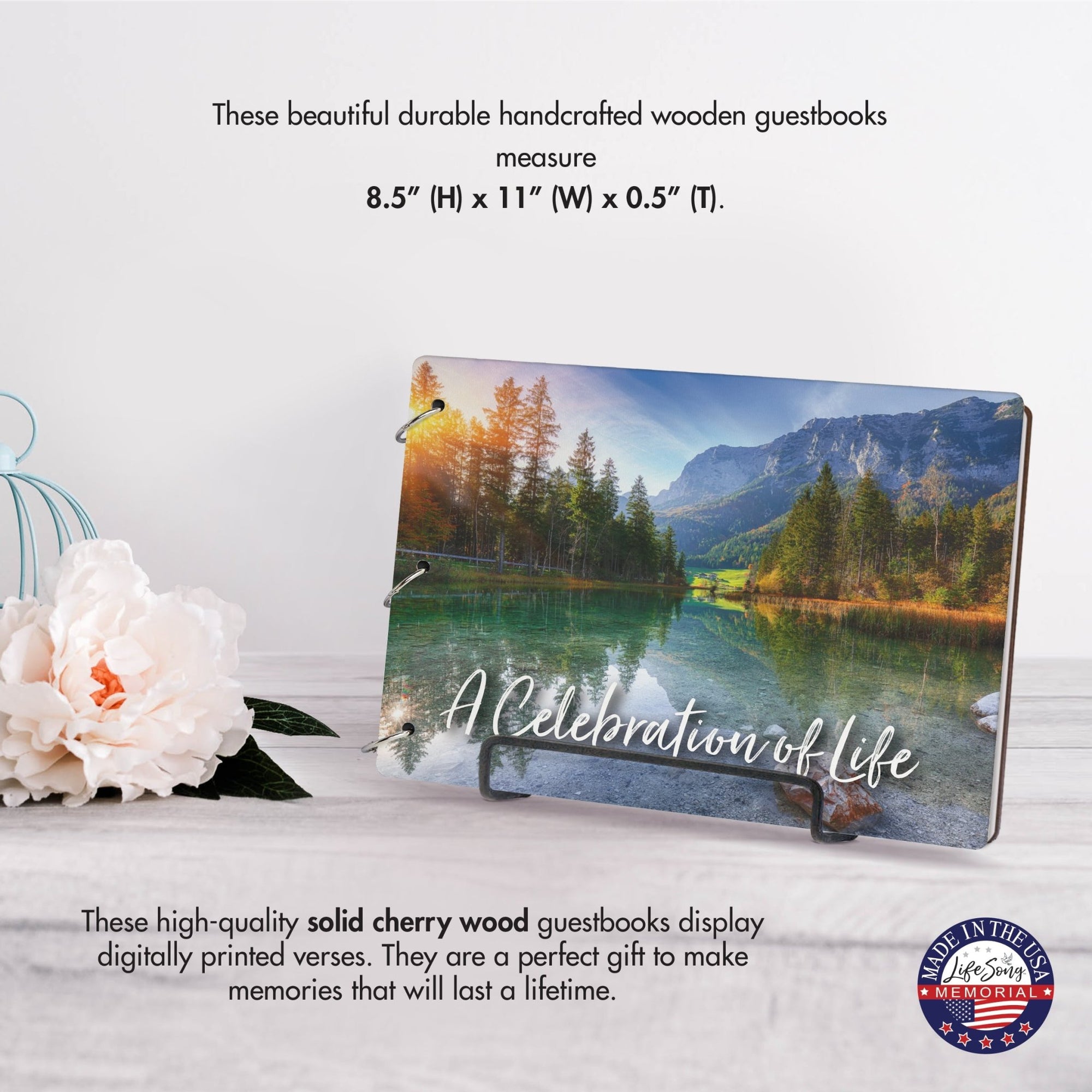 Celebration Of Life Funeral Guest Books For Memorial Services Registry With Wooden Cover - LifeSong Milestones