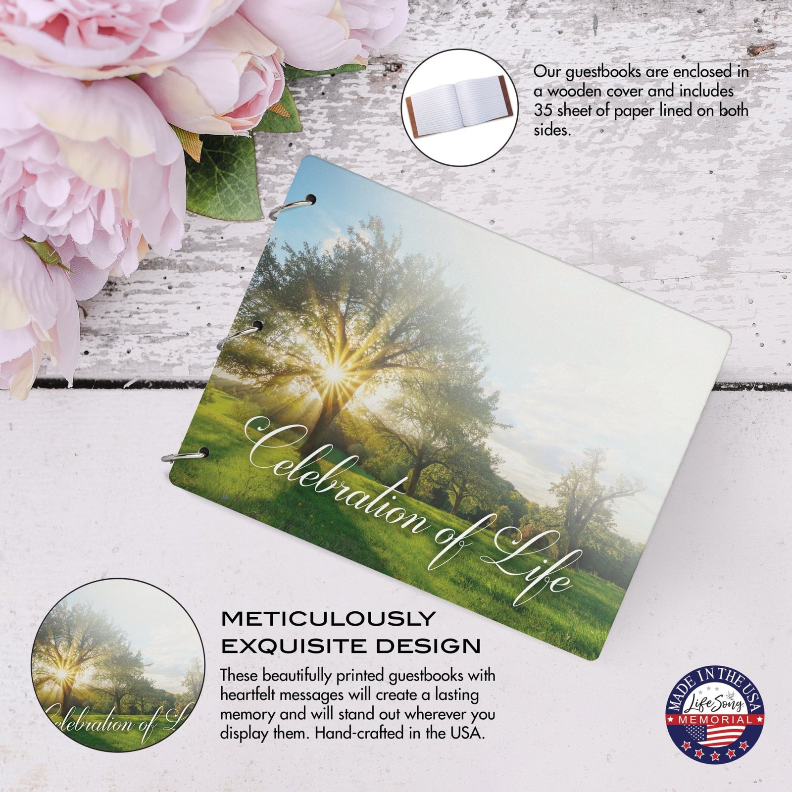 Celebration Of Life Funeral Guest Books For Memorial Services Registry With Wooden Cover - LifeSong Milestones