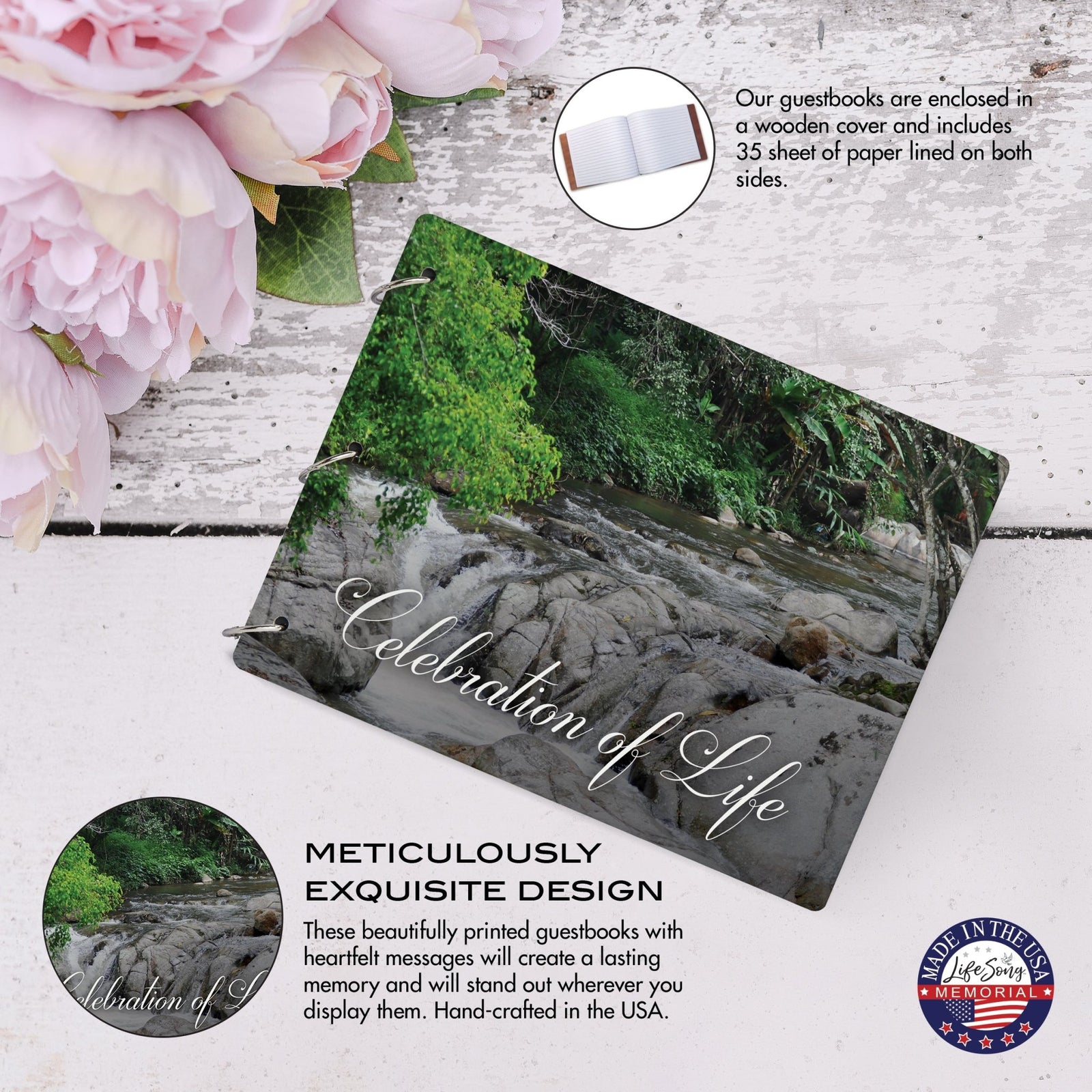 Celebration Of Life Funeral Guest Books For Memorial Services Registry With Wooden Cover - LifeSong Milestones