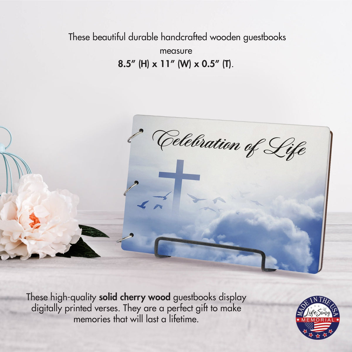 Celebration Of Life Funeral Guest Books For Memorial Services Registry With Wooden Cover - LifeSong Milestones