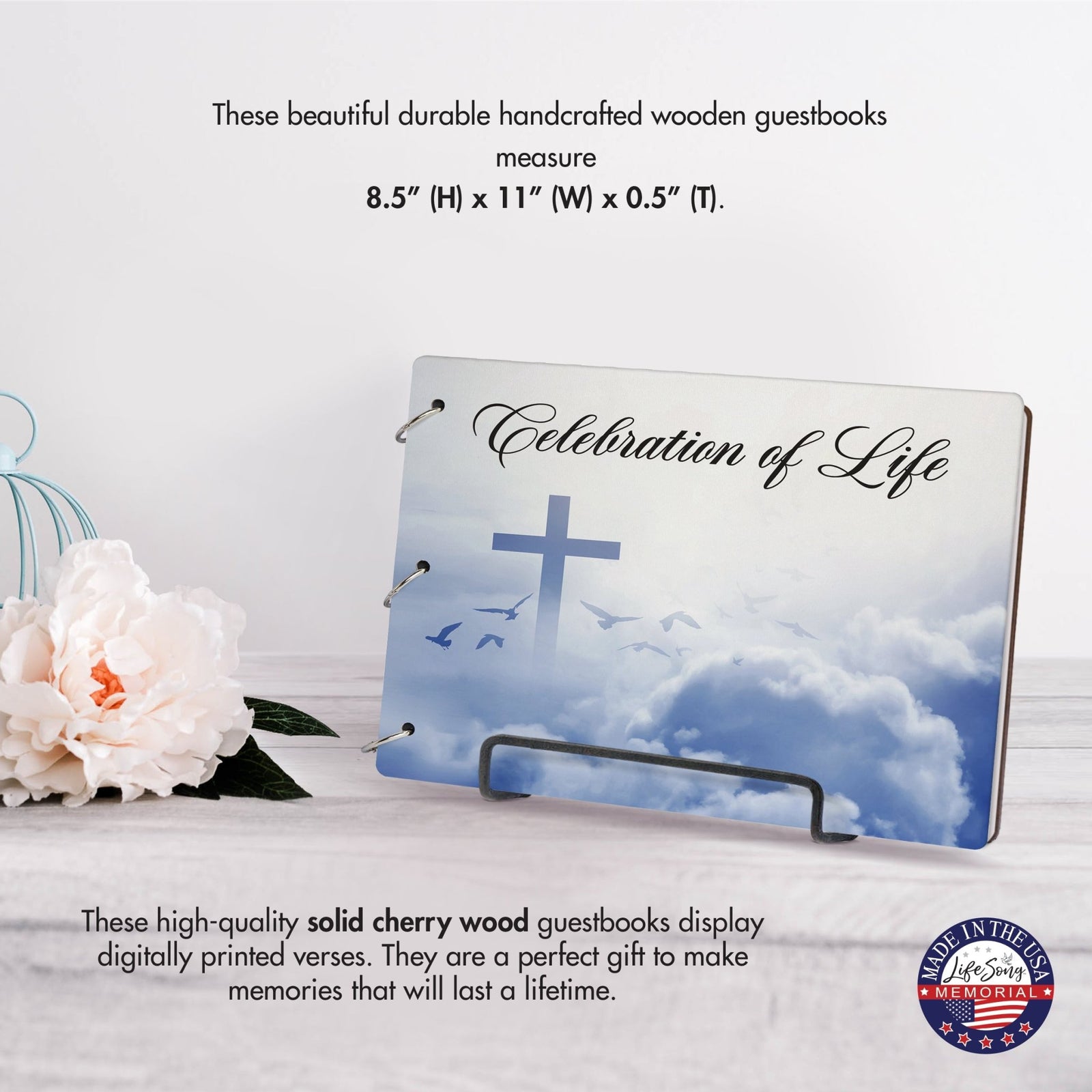 Celebration Of Life Funeral Guest Books For Memorial Services Registry With Wooden Cover - LifeSong Milestones