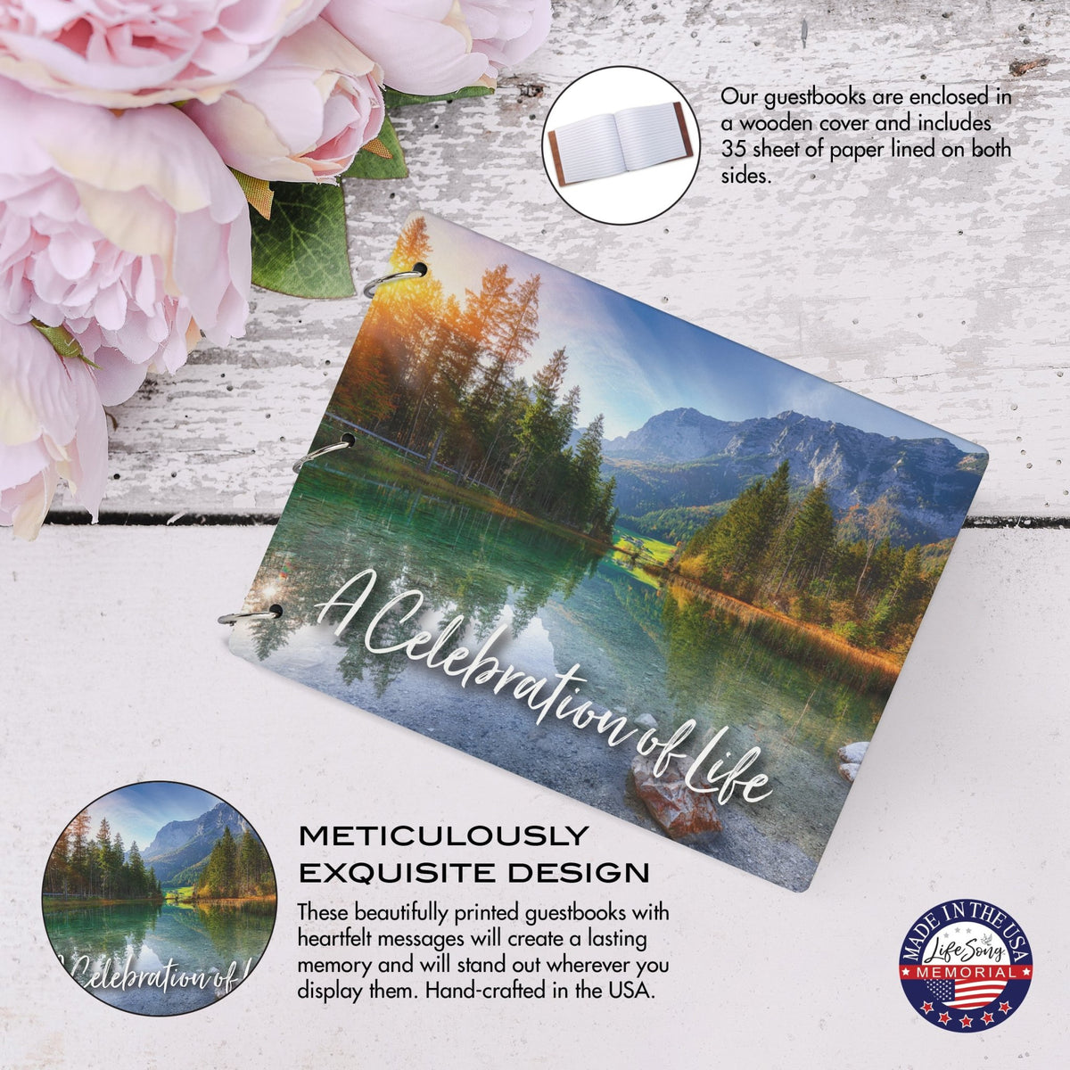 Celebration Of Life Funeral Guest Books For Memorial Services Registry With Wooden Cover - LifeSong Milestones