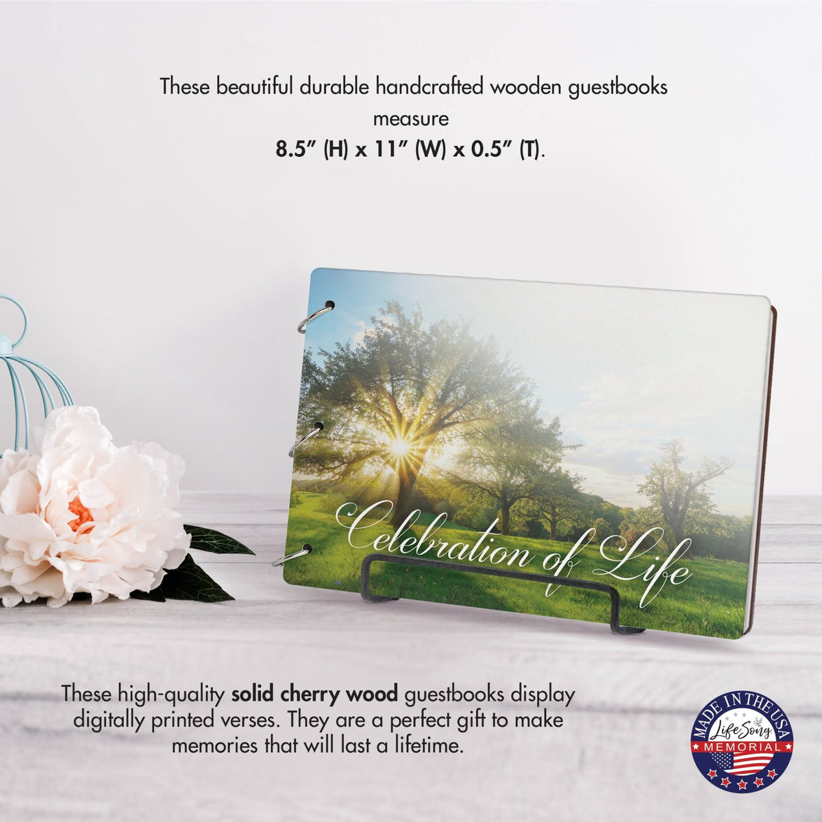 Celebration Of Life Funeral Guest Books For Memorial Services Registry With Wooden Cover - LifeSong Milestones