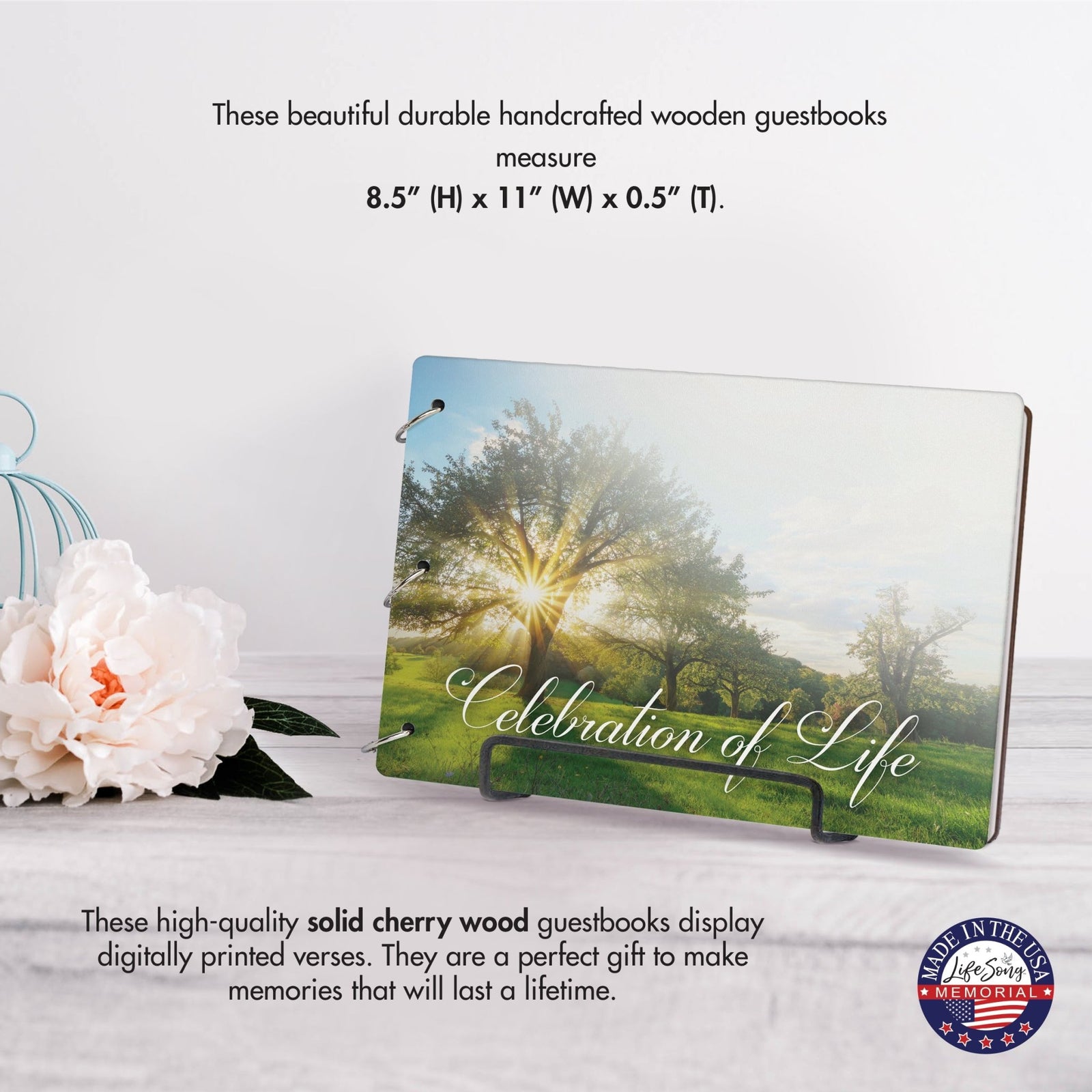 Celebration Of Life Funeral Guest Books For Memorial Services Registry With Wooden Cover - LifeSong Milestones