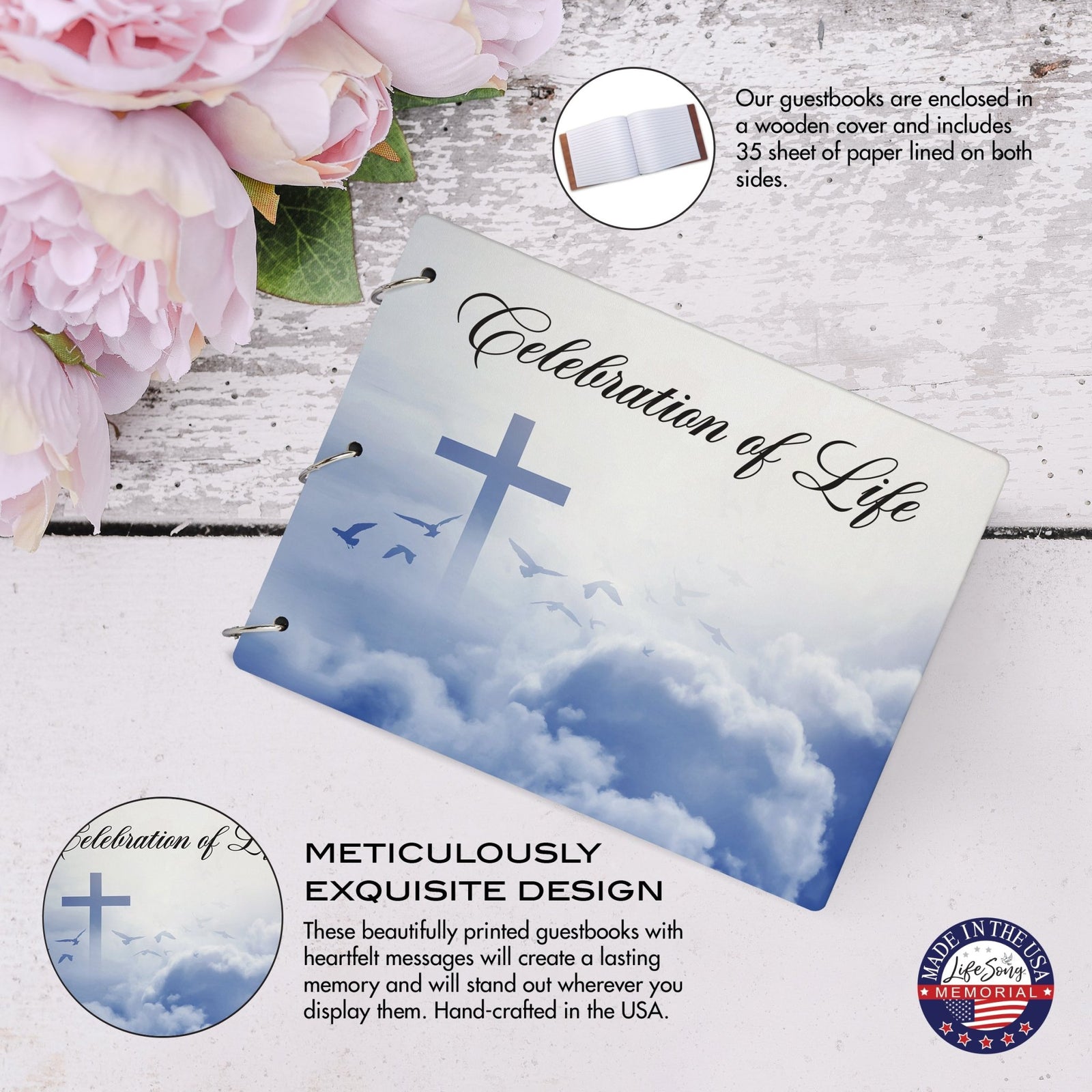 Celebration Of Life Funeral Guest Books For Memorial Services Registry With Wooden Cover - LifeSong Milestones