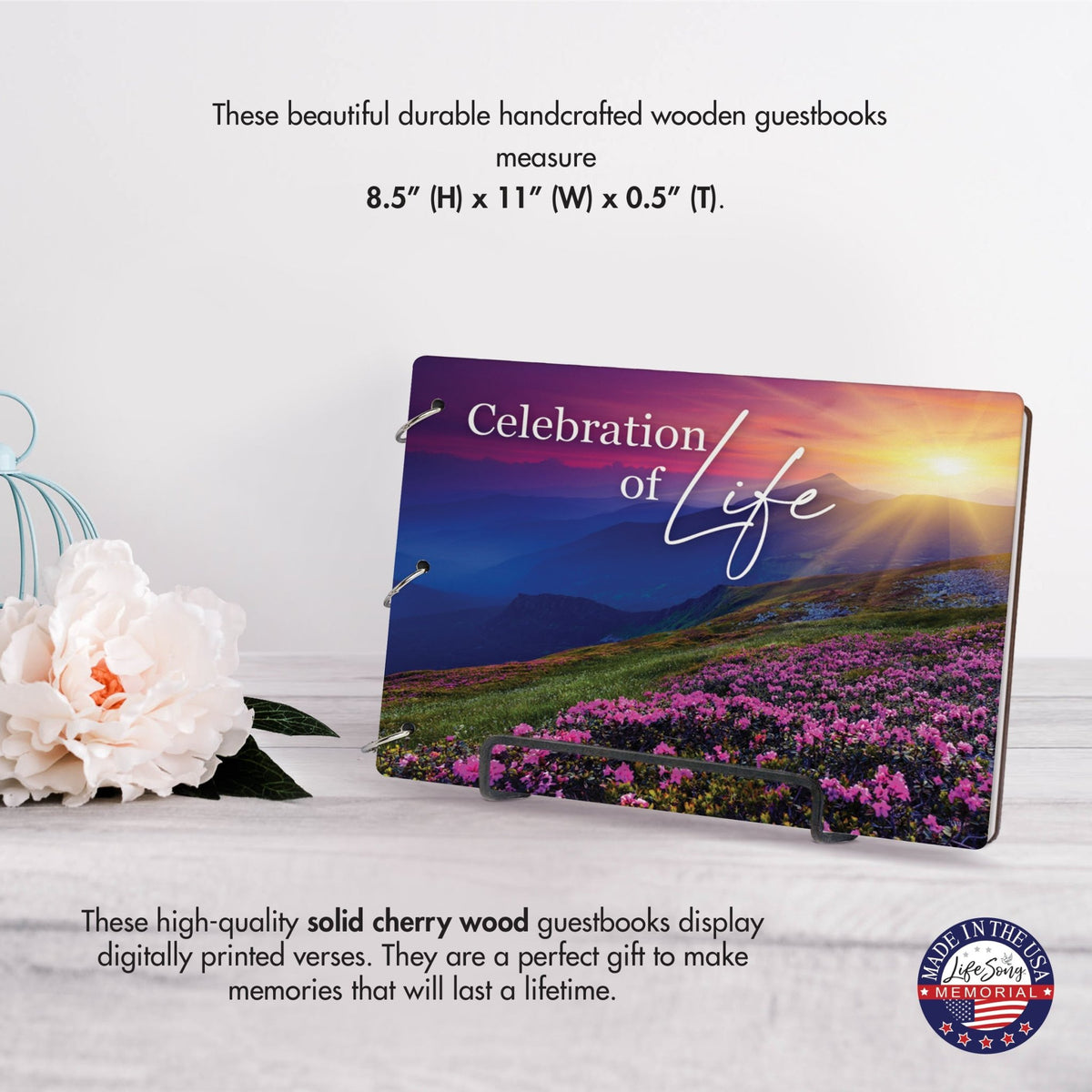 Celebration Of Life Funeral Guest Books For Memorial Services Registry With Wooden Cover - LifeSong Milestones