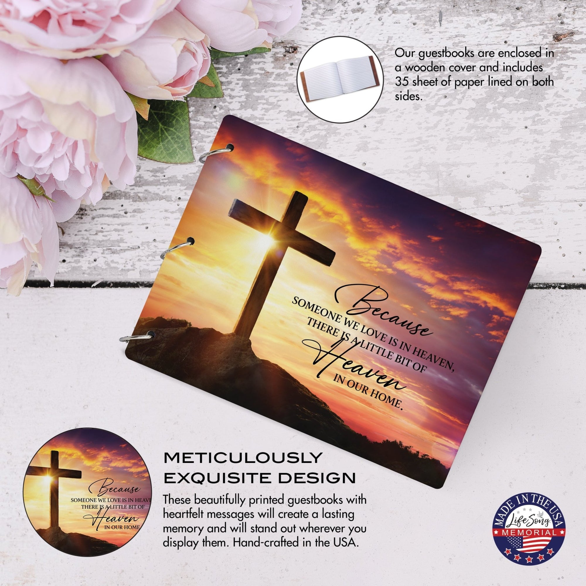 Celebration Of Life Funeral Guest Books For Memorial Services Registry With Wooden Cover - Because Someone We Love - LifeSong Milestones