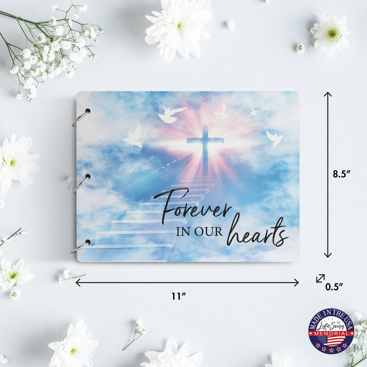 Celebration Of Life Funeral Guest Books For Memorial Services Registry With Wooden Cover - Forever In Our Hearts - LifeSong Milestones