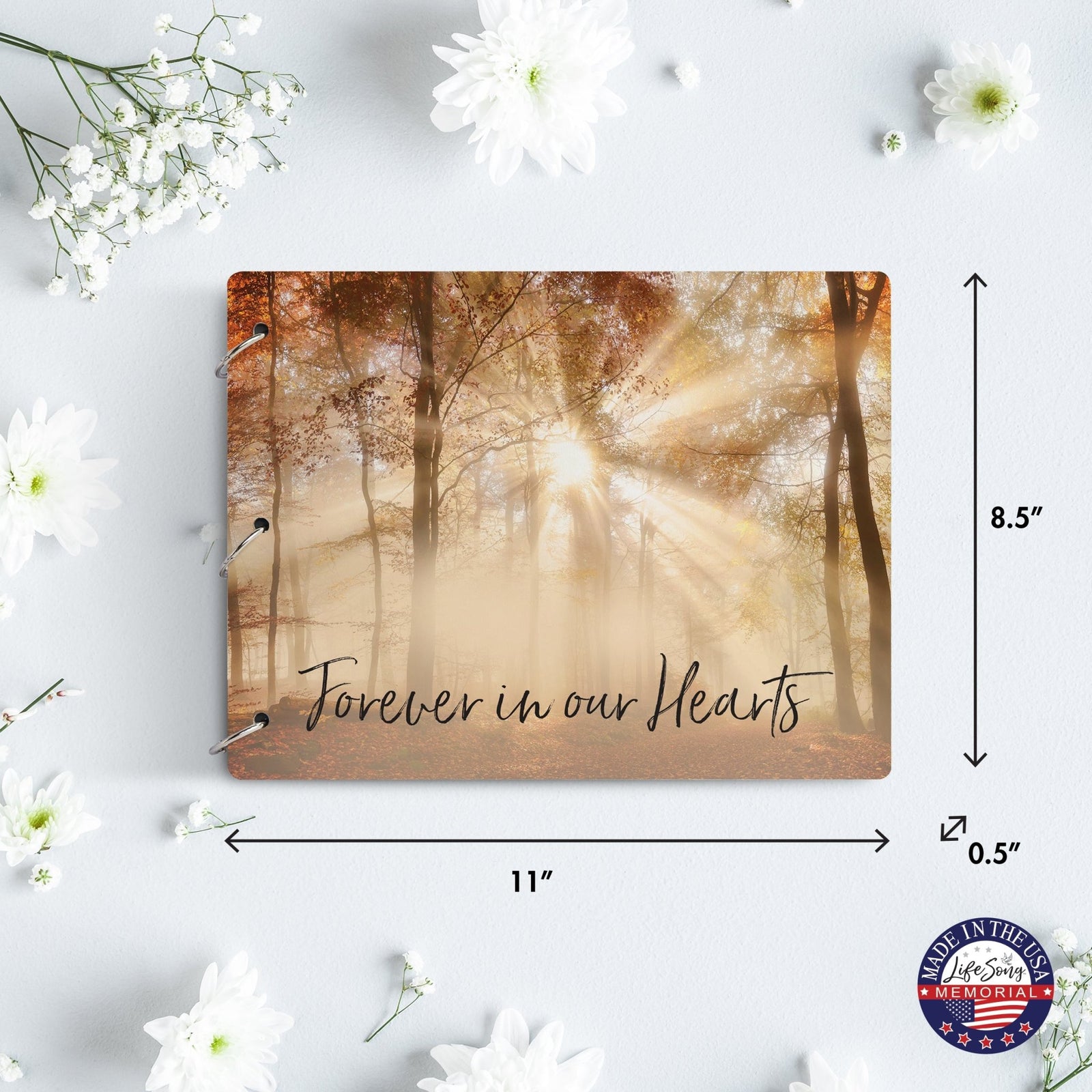 Celebration Of Life Funeral Guest Books For Memorial Services Registry With Wooden Cover - Forever In Our Hearts - LifeSong Milestones
