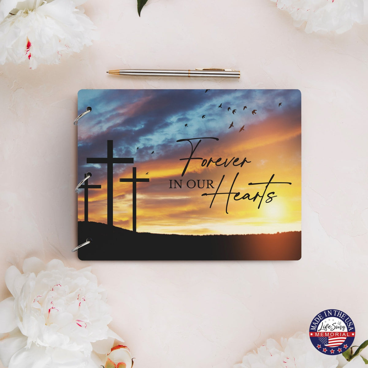 Celebration Of Life Funeral Guest Books For Memorial Services Registry With Wooden Cover - Forever In Our Hearts - LifeSong Milestones