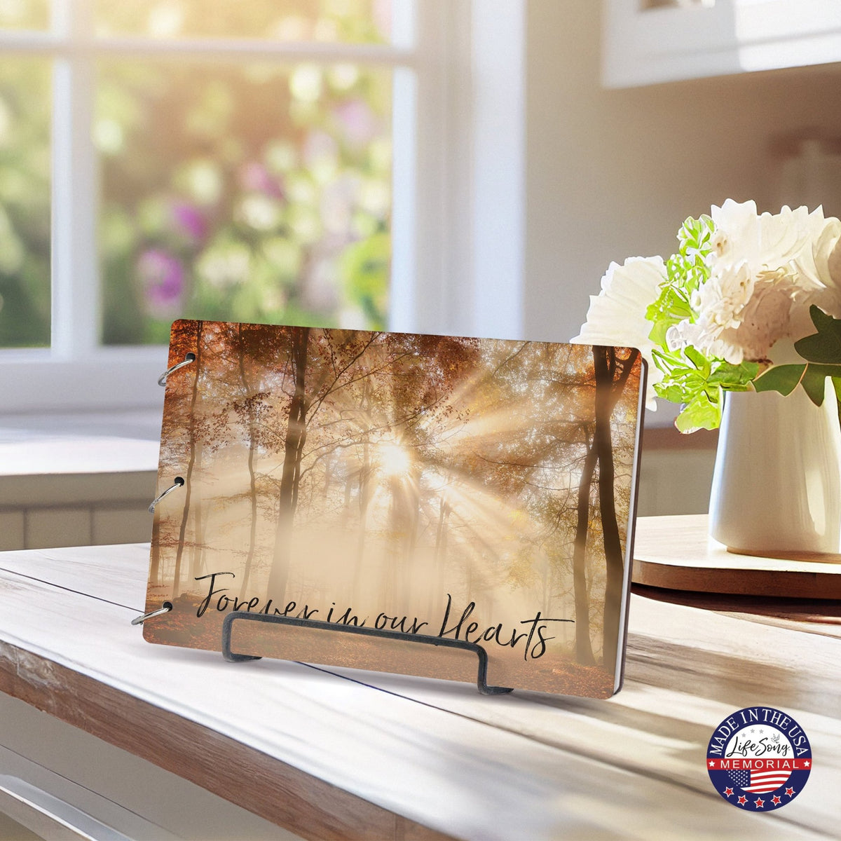 Celebration Of Life Funeral Guest Books For Memorial Services Registry With Wooden Cover - Forever In Our Hearts - LifeSong Milestones