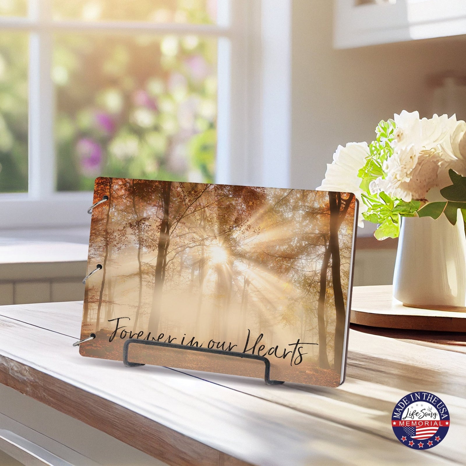 Celebration Of Life Funeral Guest Books For Memorial Services Registry With Wooden Cover - Forever In Our Hearts - LifeSong Milestones