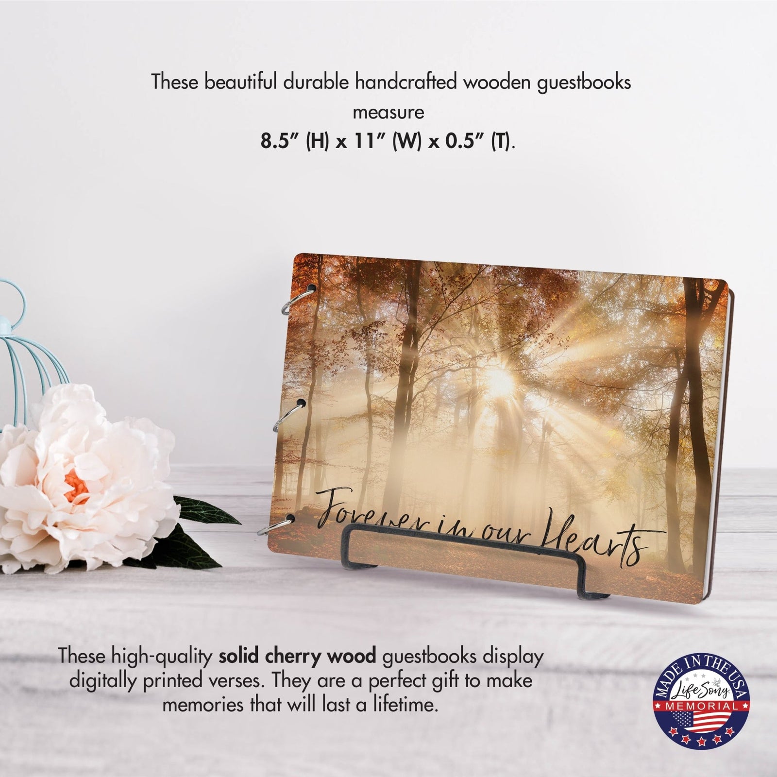 Celebration Of Life Funeral Guest Books For Memorial Services Registry With Wooden Cover - Forever In Our Hearts - LifeSong Milestones