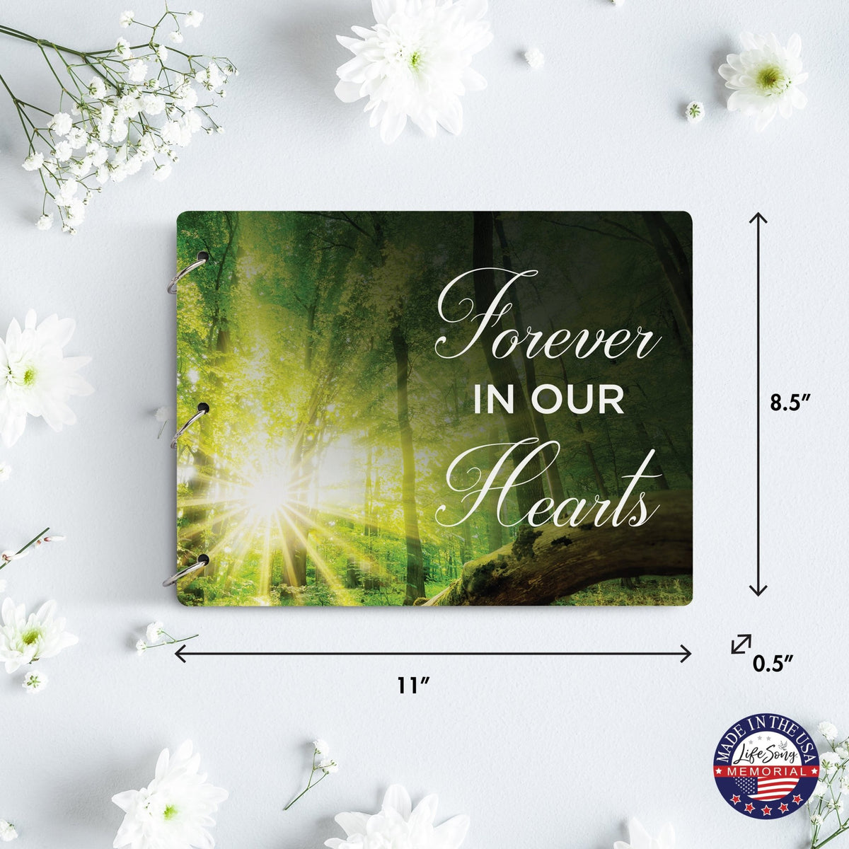 Celebration Of Life Funeral Guest Books For Memorial Services Registry With Wooden Cover - Forever In Our Hearts - LifeSong Milestones