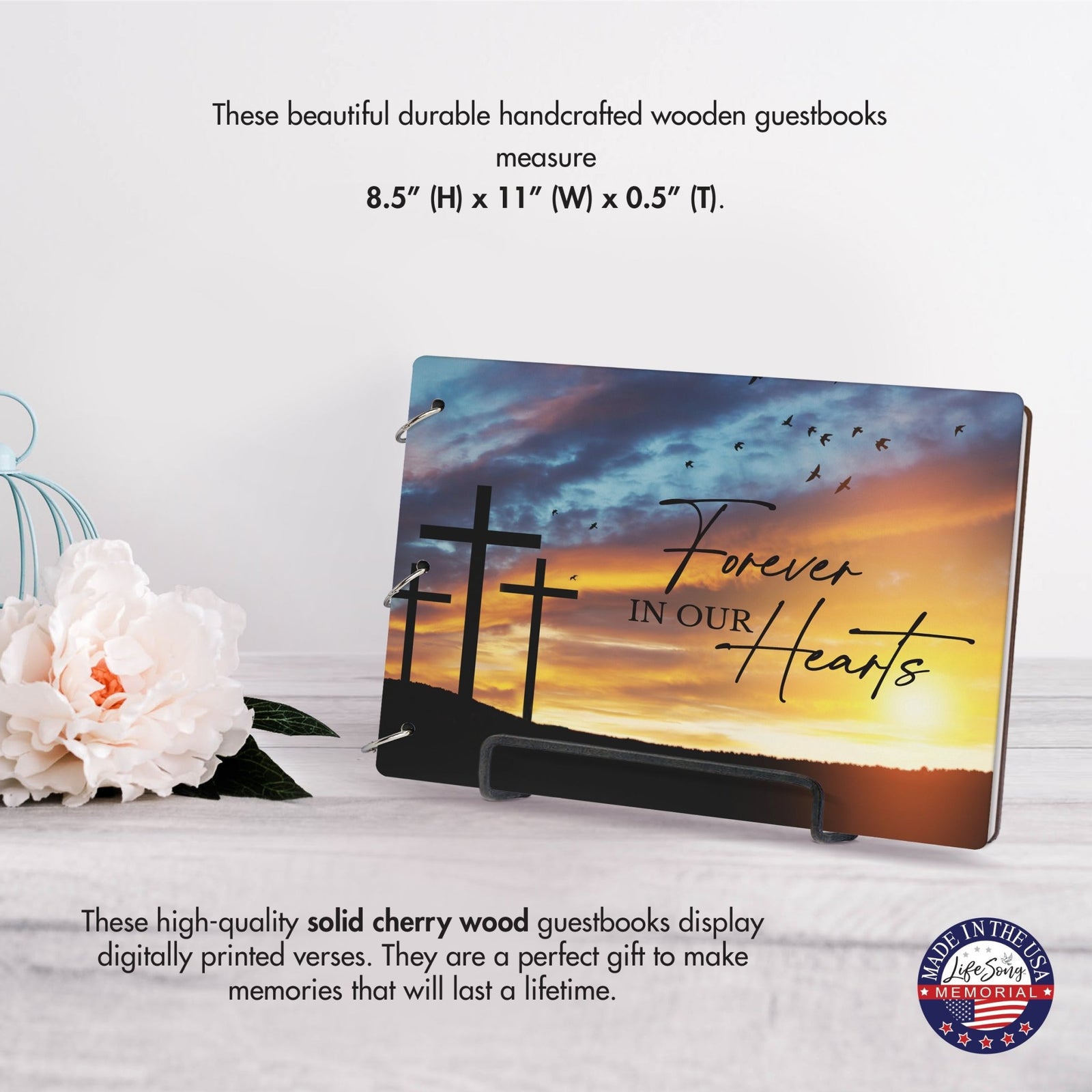 Celebration Of Life Funeral Guest Books For Memorial Services Registry With Wooden Cover - Forever In Our Hearts - LifeSong Milestones