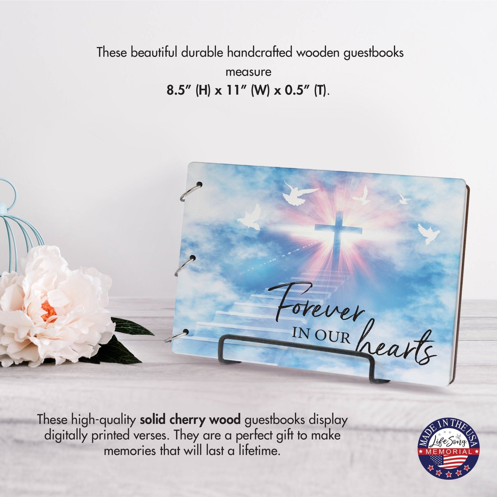 Celebration Of Life Funeral Guest Books For Memorial Services Registry With Wooden Cover - Forever In Our Hearts - LifeSong Milestones