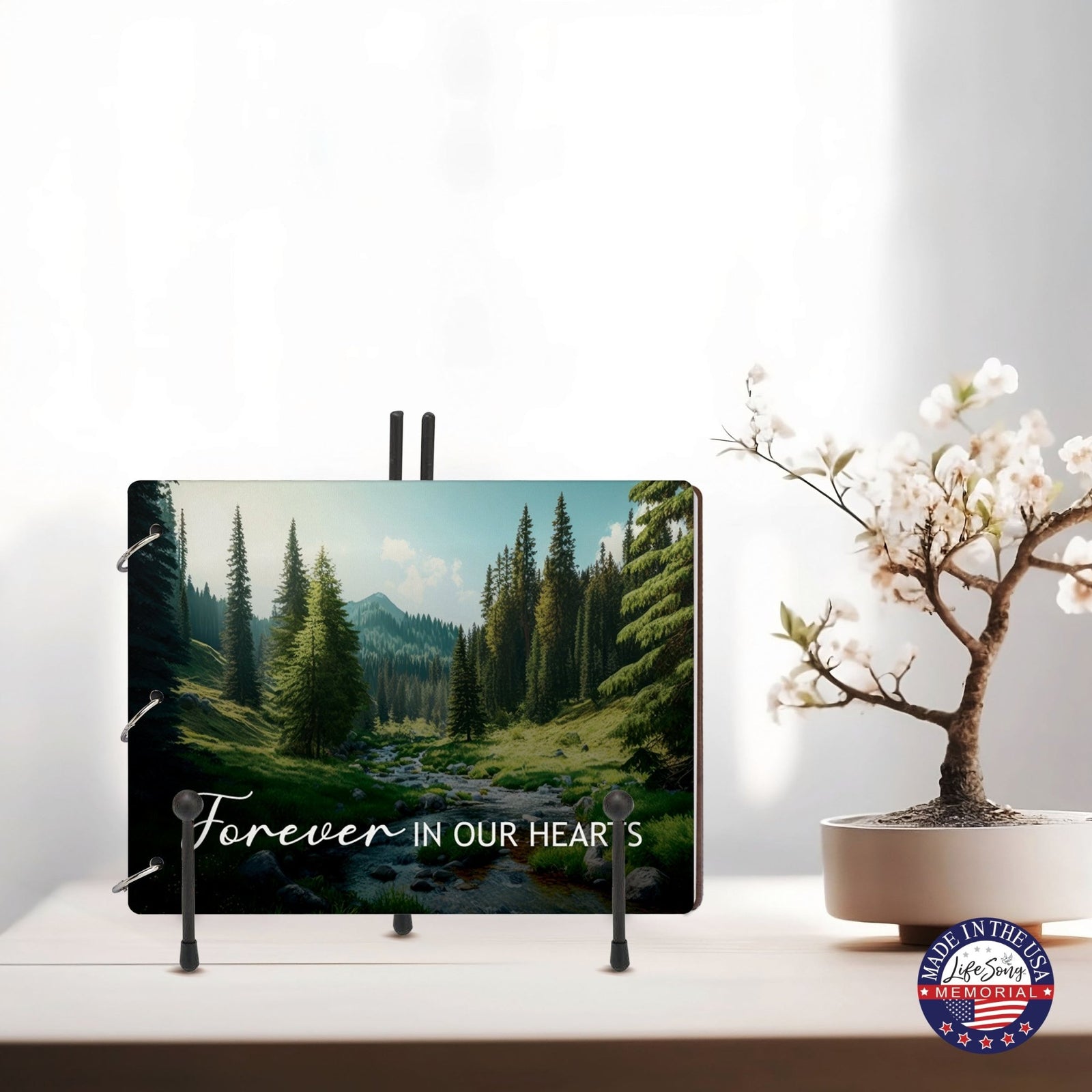 Celebration Of Life Funeral Guest Books For Memorial Services Registry With Wooden Cover - Forever In Our Hearts - LifeSong Milestones