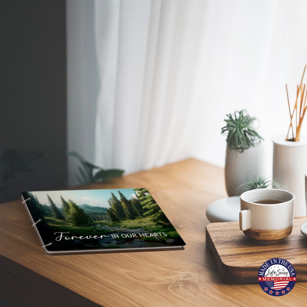 Celebration Of Life Funeral Guest Books For Memorial Services Registry With Wooden Cover - Forever In Our Hearts - LifeSong Milestones