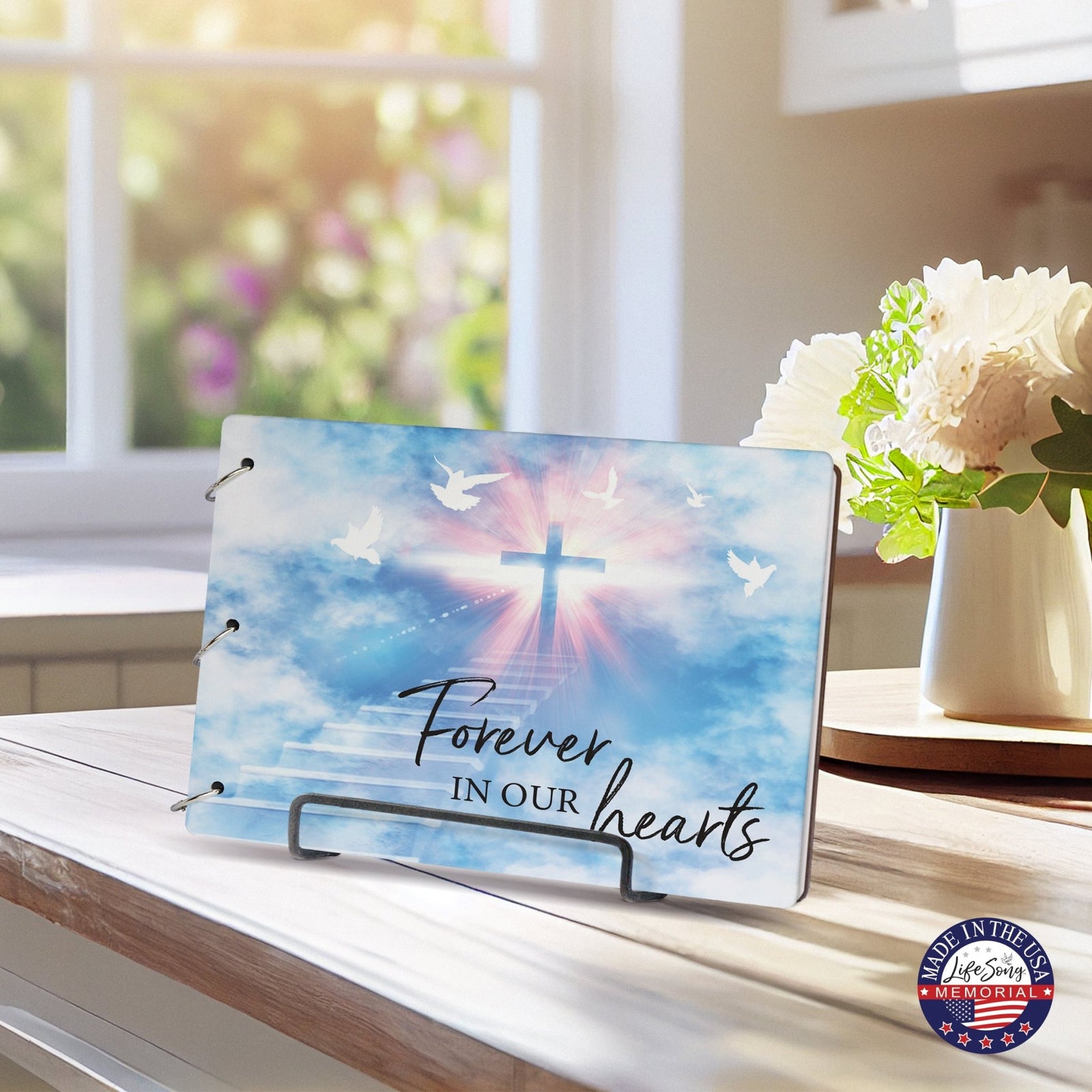 Celebration Of Life Funeral Guest Books For Memorial Services Registry With Wooden Cover - Forever In Our Hearts - LifeSong Milestones