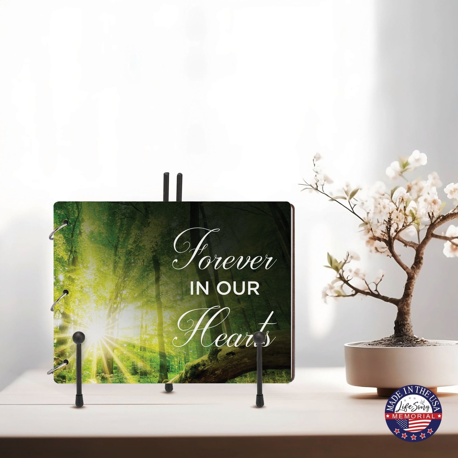 Celebration Of Life Funeral Guest Books For Memorial Services Registry With Wooden Cover - Forever In Our Hearts - LifeSong Milestones