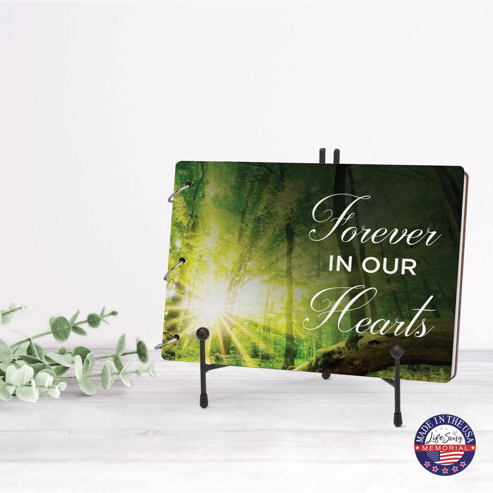 Celebration Of Life Funeral Guest Books For Memorial Services Registry With Wooden Cover - Forever In Our Hearts - LifeSong Milestones