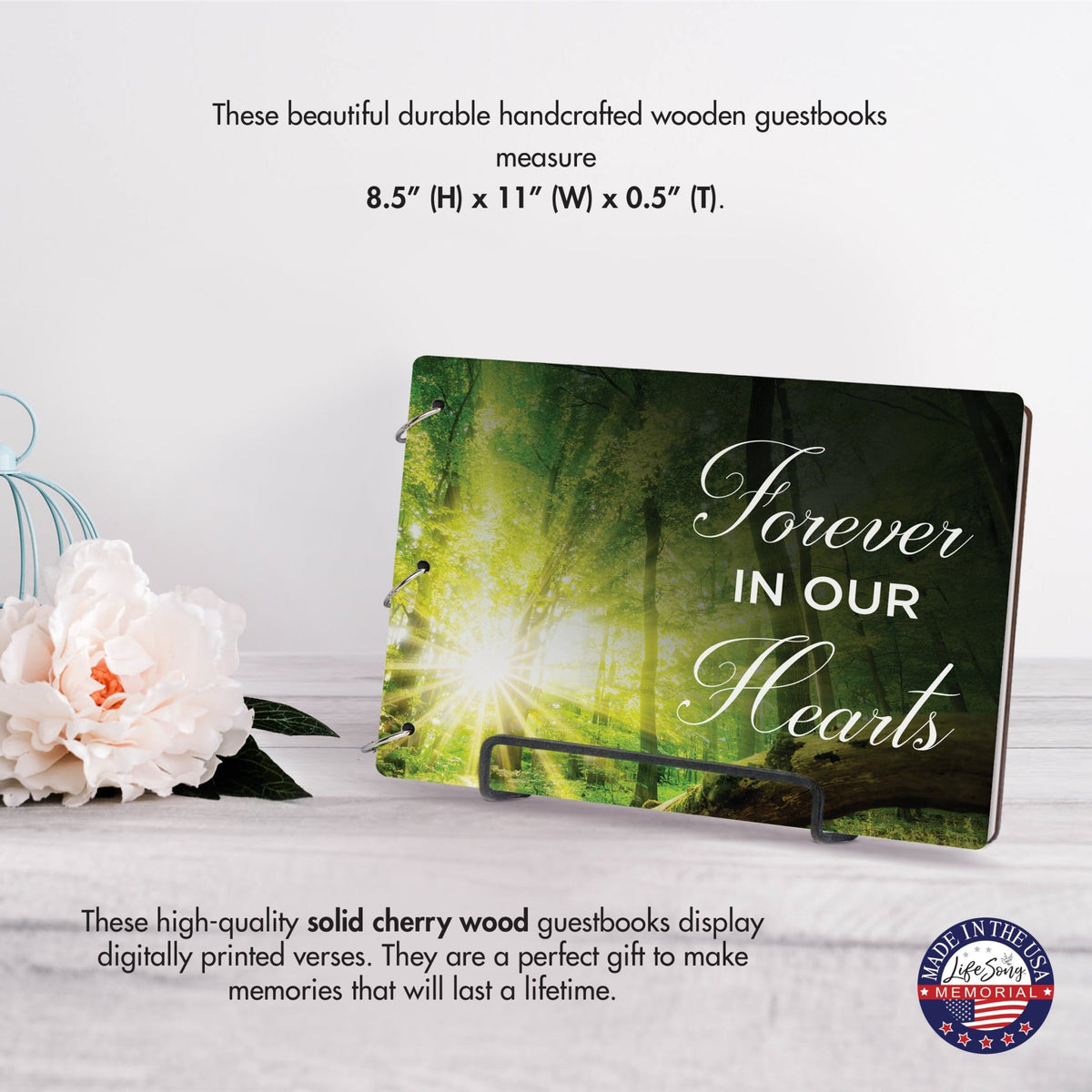 Celebration Of Life Funeral Guest Books For Memorial Services Registry With Wooden Cover - Forever In Our Hearts - LifeSong Milestones