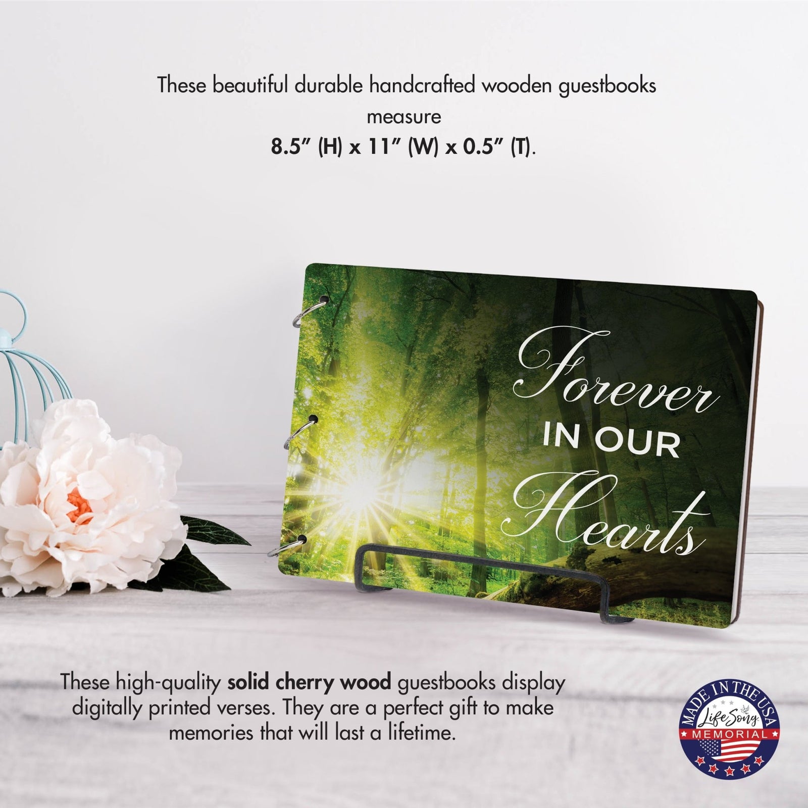 Celebration Of Life Funeral Guest Books For Memorial Services Registry With Wooden Cover - Forever In Our Hearts - LifeSong Milestones