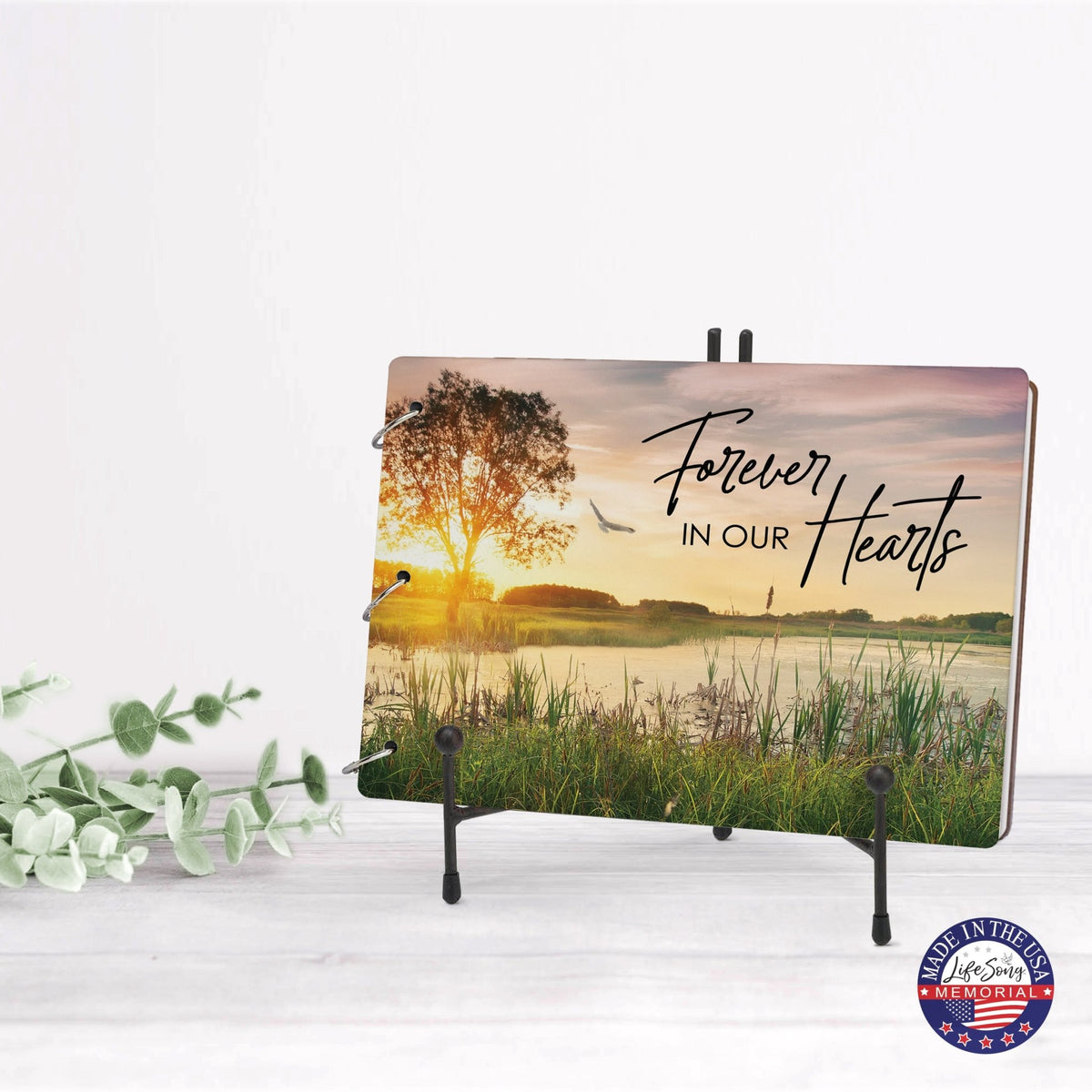 Celebration Of Life Funeral Guest Books For Memorial Services Registry With Wooden Cover - Forever In Our Hearts - LifeSong Milestones