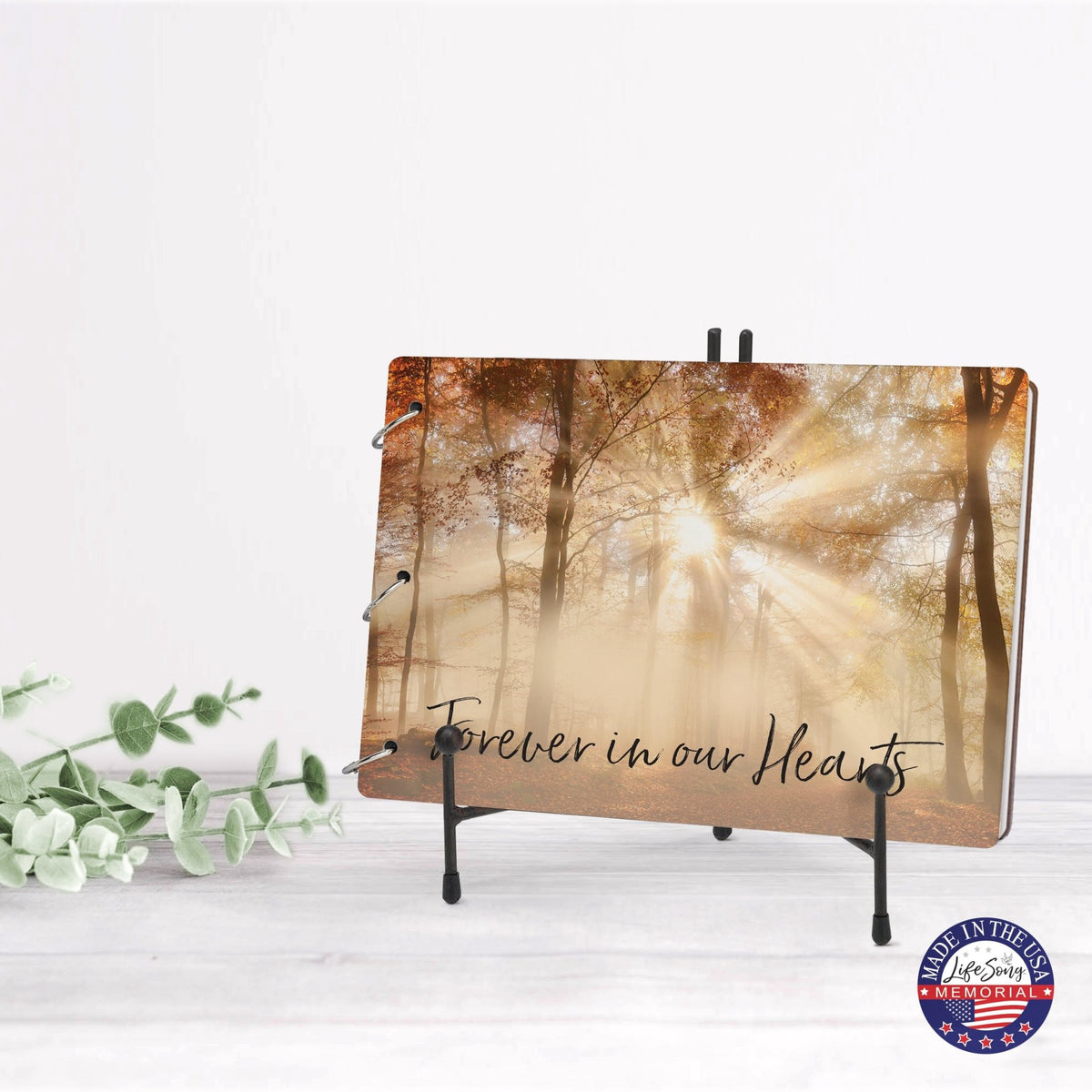 Celebration Of Life Funeral Guest Books For Memorial Services Registry With Wooden Cover - Forever In Our Hearts - LifeSong Milestones