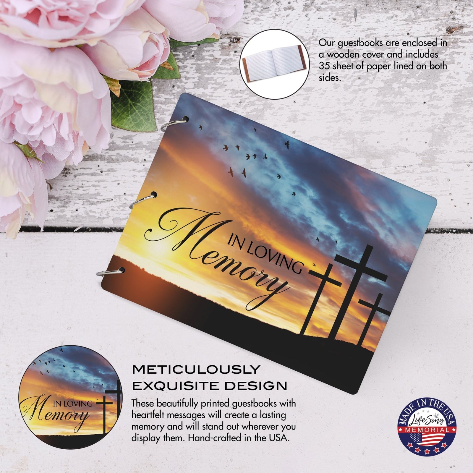 Celebration Of Life Funeral Guest Books For Memorial Services Registry With Wooden Cover - In Loving Memory - LifeSong Milestones