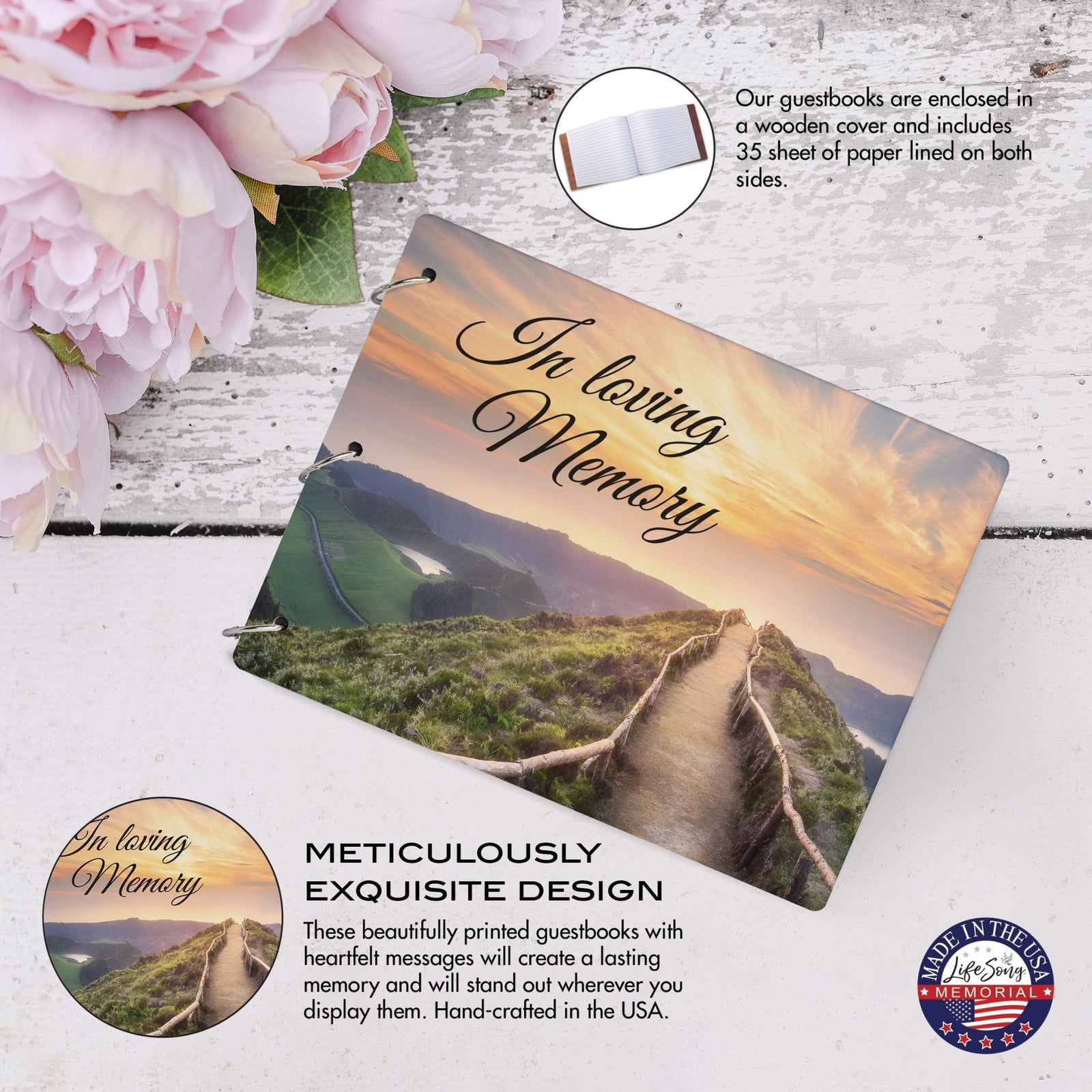 Celebration Of Life Funeral Guest Books For Memorial Services Registry With Wooden Cover - In Loving Memory - LifeSong Milestones