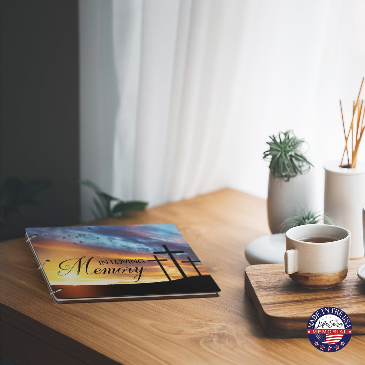 Celebration Of Life Funeral Guest Books For Memorial Services Registry With Wooden Cover - In Loving Memory - LifeSong Milestones