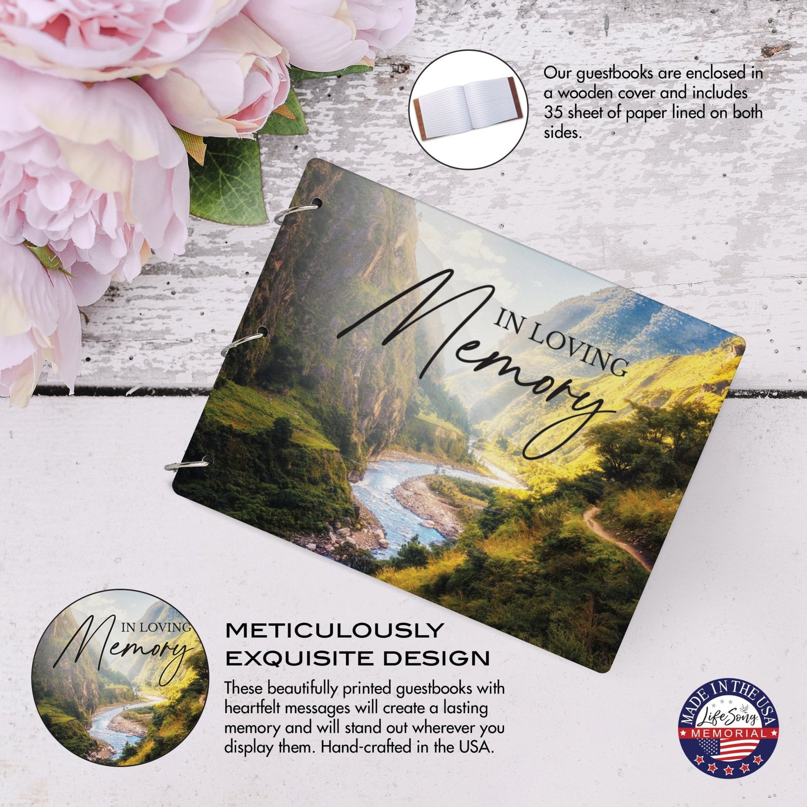 Celebration Of Life Funeral Guest Books For Memorial Services Registry With Wooden Cover - In Loving Memory - LifeSong Milestones