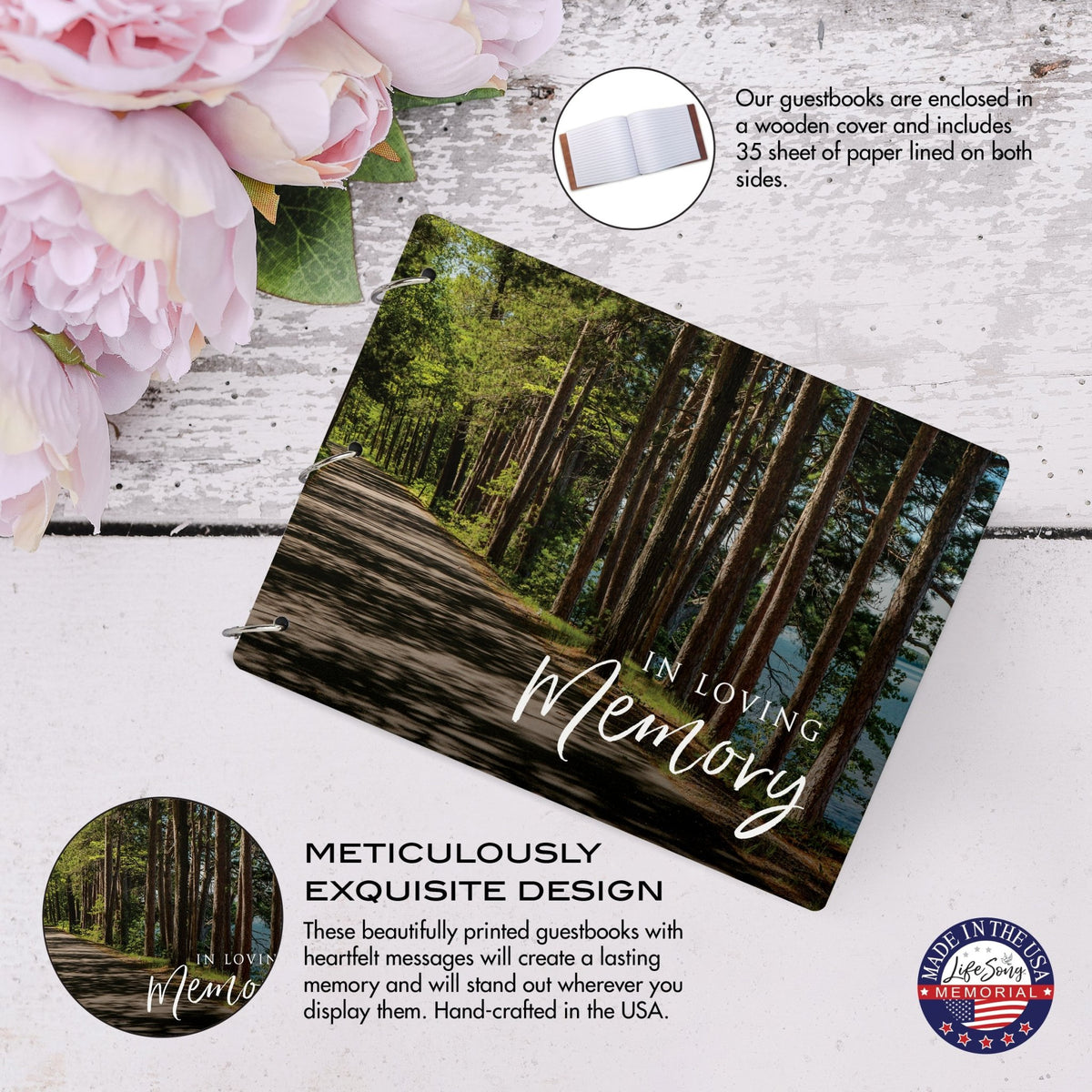 Celebration Of Life Funeral Guest Books For Memorial Services Registry With Wooden Cover - In Loving Memory - LifeSong Milestones