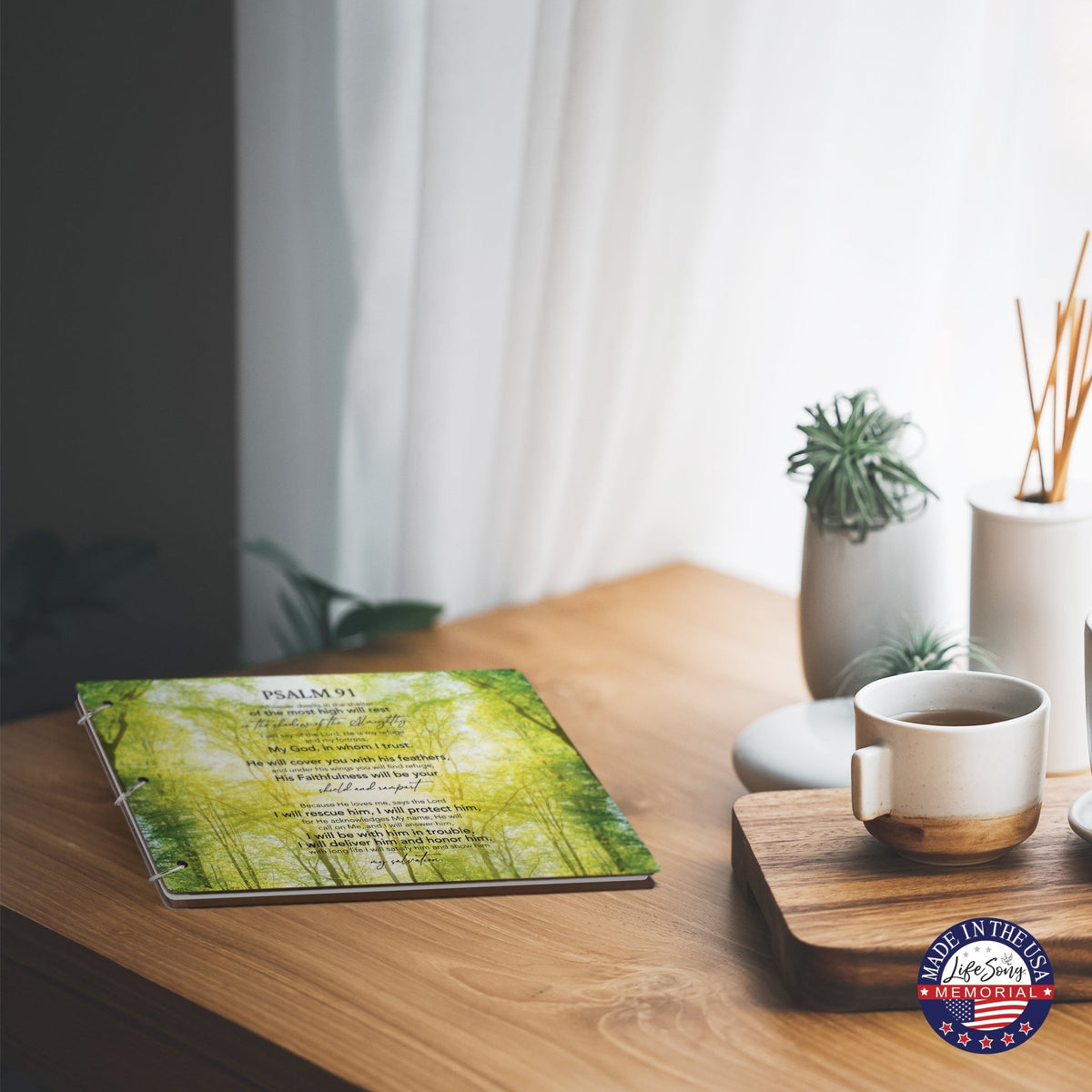 Celebration Of Life Funeral Guest Books For Memorial Services Registry With Wooden Cover - Psalm 91 - LifeSong Milestones