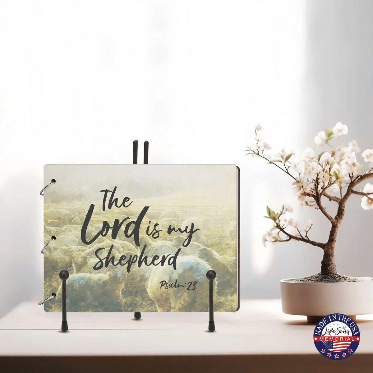 Celebration Of Life Funeral Guest Books For Memorial Services Registry With Wooden Cover - The Lord Is My Shepherd - LifeSong Milestones