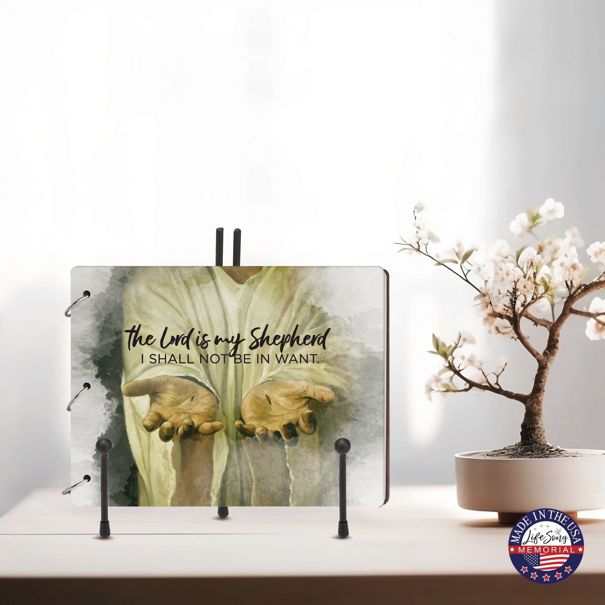 Celebration Of Life Funeral Guest Books For Memorial Services Registry With Wooden Cover - The Lord Is My Shepherd - LifeSong Milestones