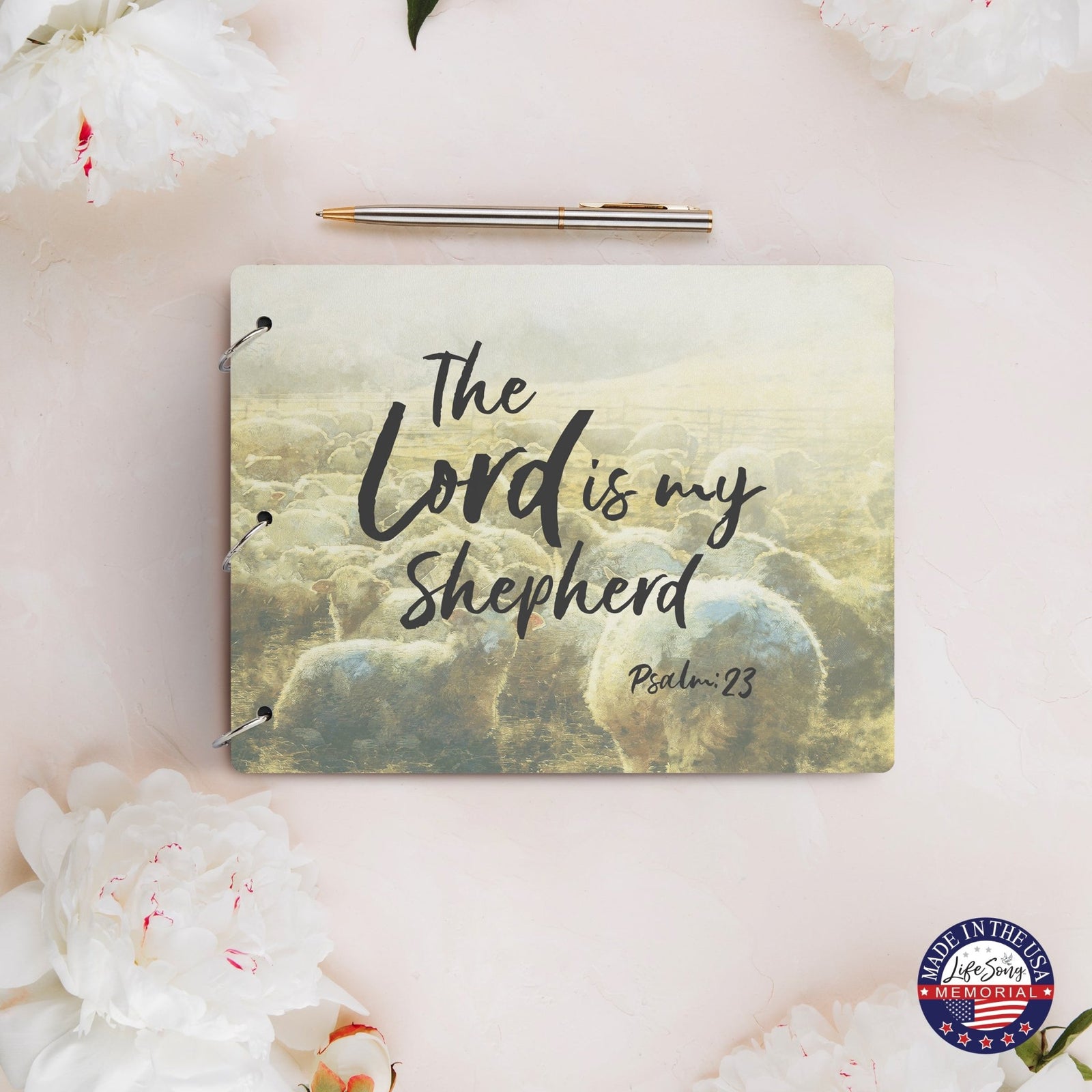 Celebration Of Life Funeral Guest Books For Memorial Services Registry With Wooden Cover - The Lord Is My Shepherd - LifeSong Milestones