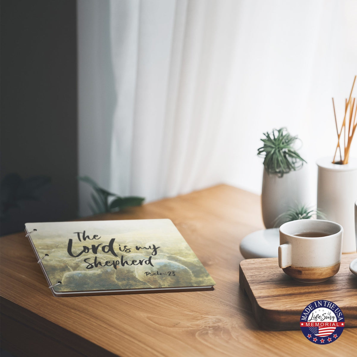 Celebration Of Life Funeral Guest Books For Memorial Services Registry With Wooden Cover - The Lord Is My Shepherd - LifeSong Milestones