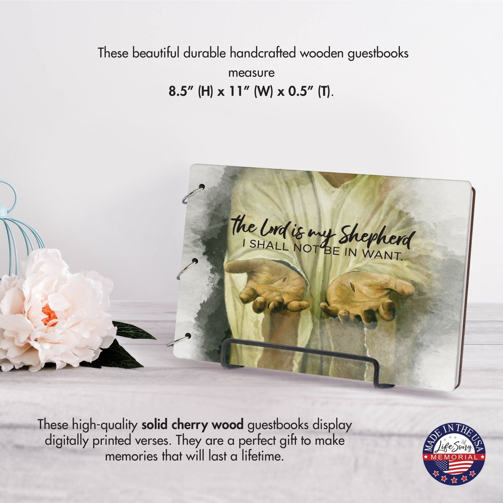 Celebration Of Life Funeral Guest Books For Memorial Services Registry With Wooden Cover - The Lord Is My Shepherd - LifeSong Milestones