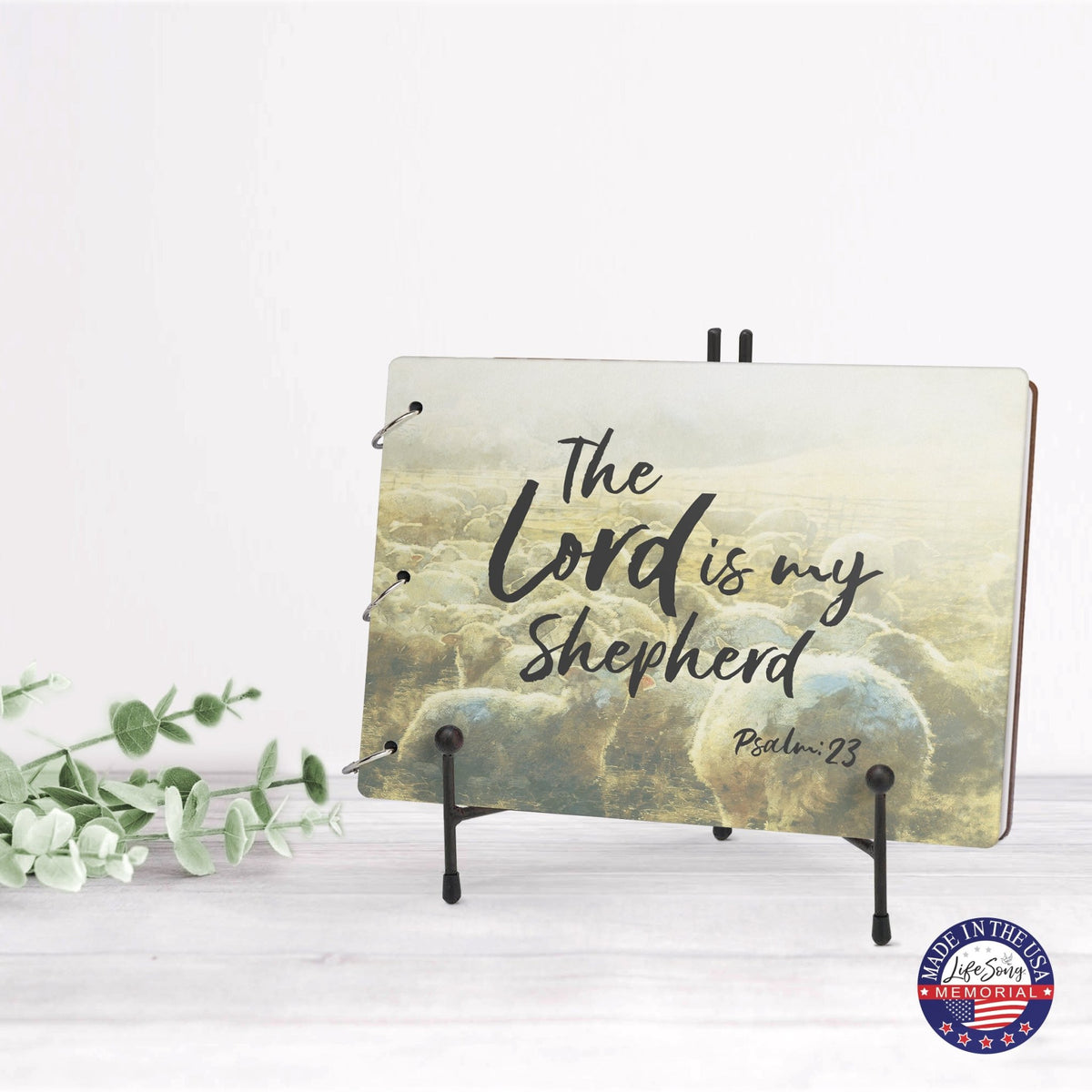 Celebration Of Life Funeral Guest Books For Memorial Services Registry With Wooden Cover - The Lord Is My Shepherd - LifeSong Milestones