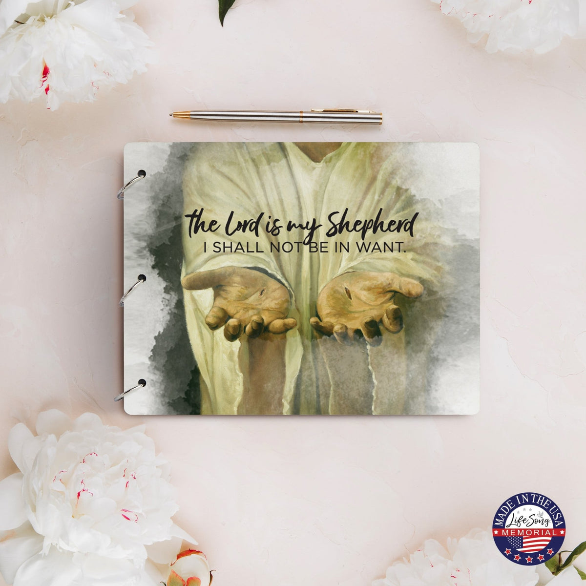 Celebration Of Life Funeral Guest Books For Memorial Services Registry With Wooden Cover - The Lord Is My Shepherd - LifeSong Milestones
