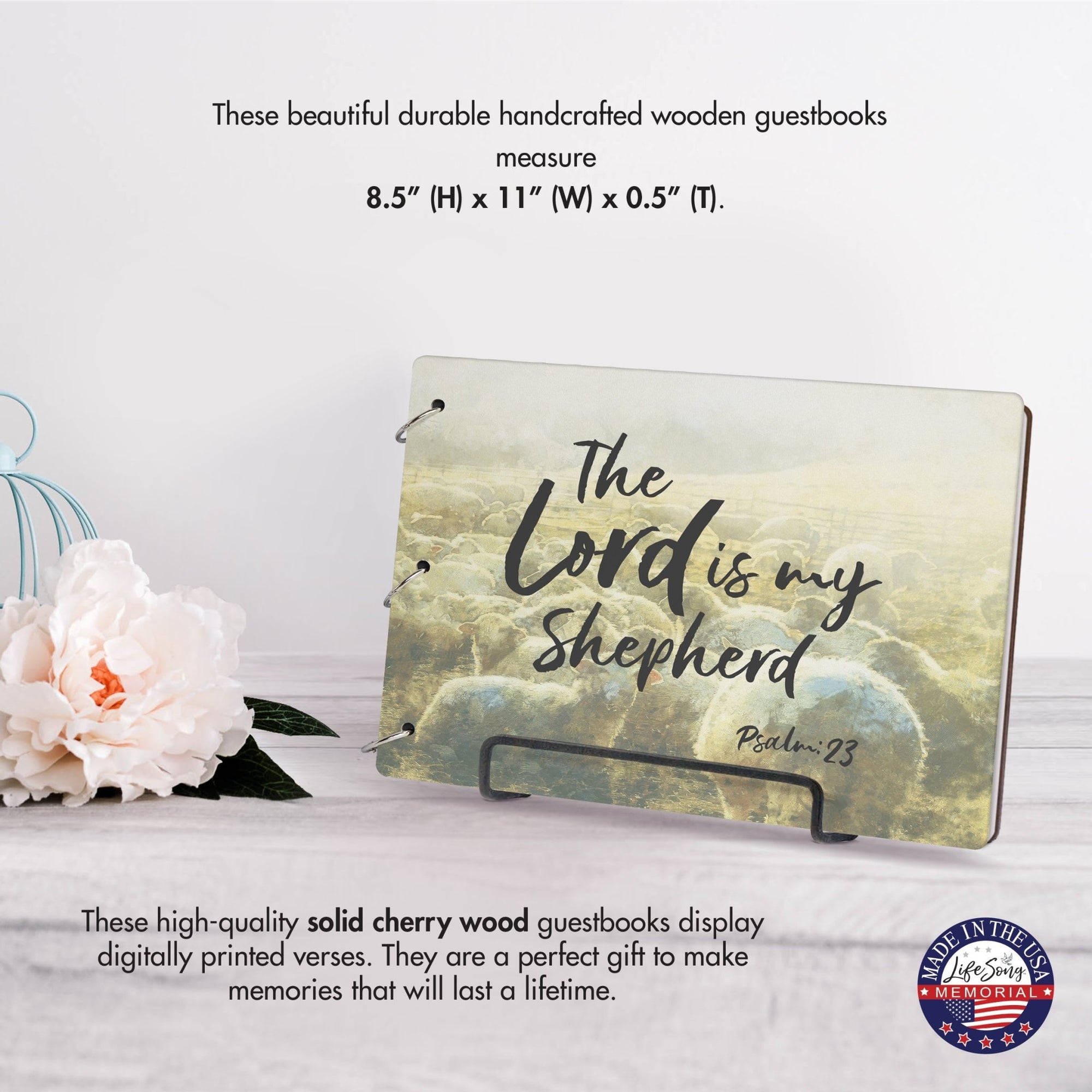 Celebration Of Life Funeral Guest Books For Memorial Services Registry With Wooden Cover - The Lord Is My Shepherd - LifeSong Milestones