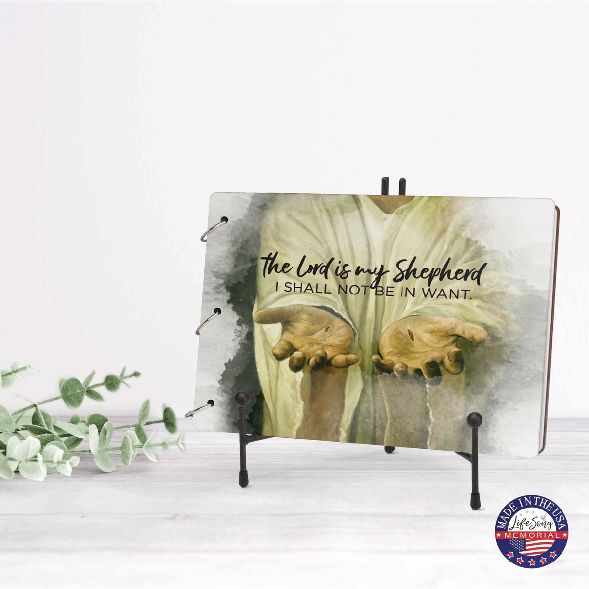 Celebration Of Life Funeral Guest Books For Memorial Services Registry With Wooden Cover - The Lord Is My Shepherd - LifeSong Milestones