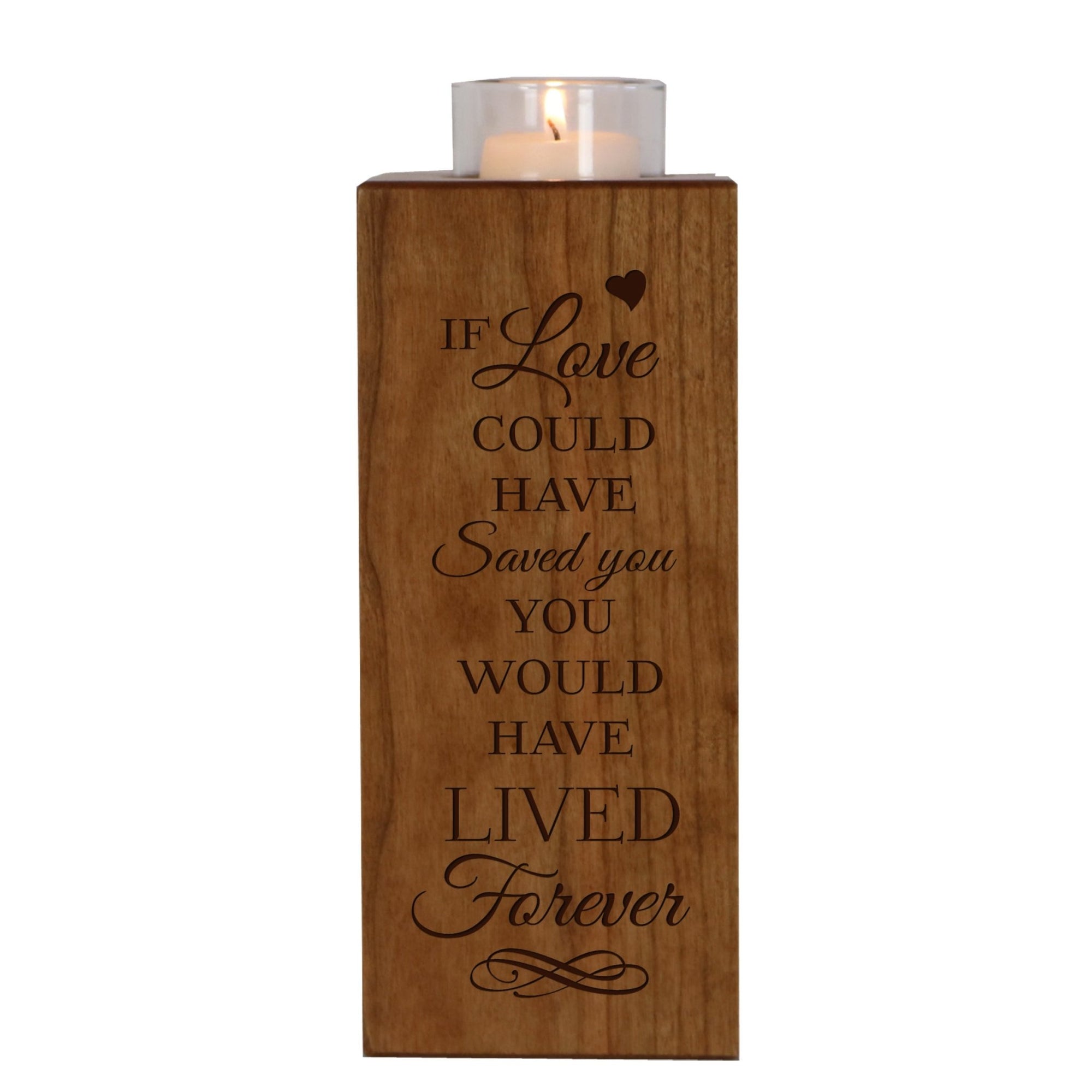 Cherry Wood Single Votive Candle Holder If Love Could - LifeSong Milestones