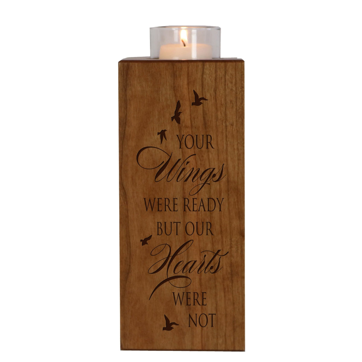 Cherry Wood Single Votive Candle Holder Your Wings - LifeSong Milestones