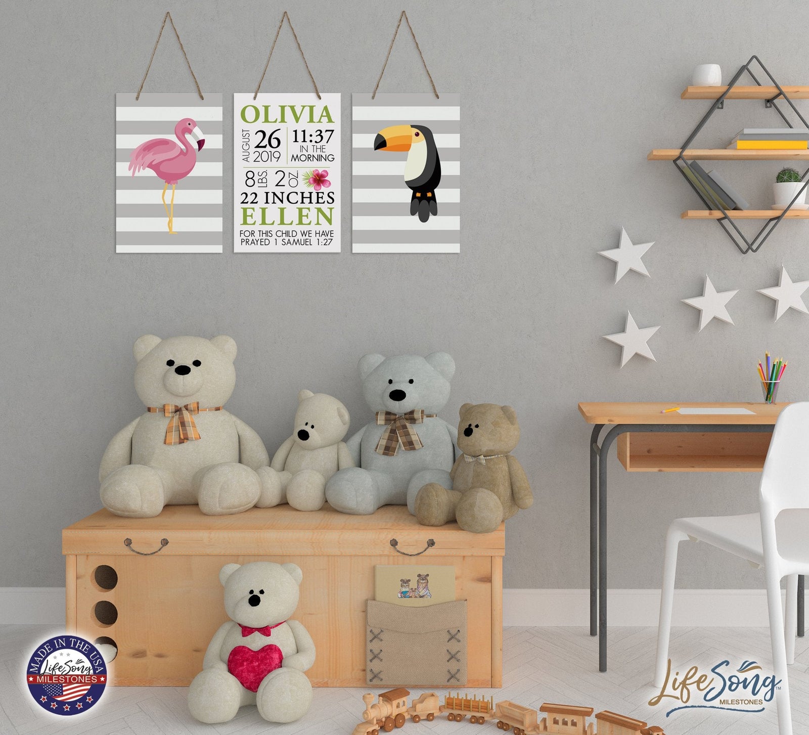 Childrens Wall Decor For Boys and Girls Bedroom - Birds - LifeSong Milestones