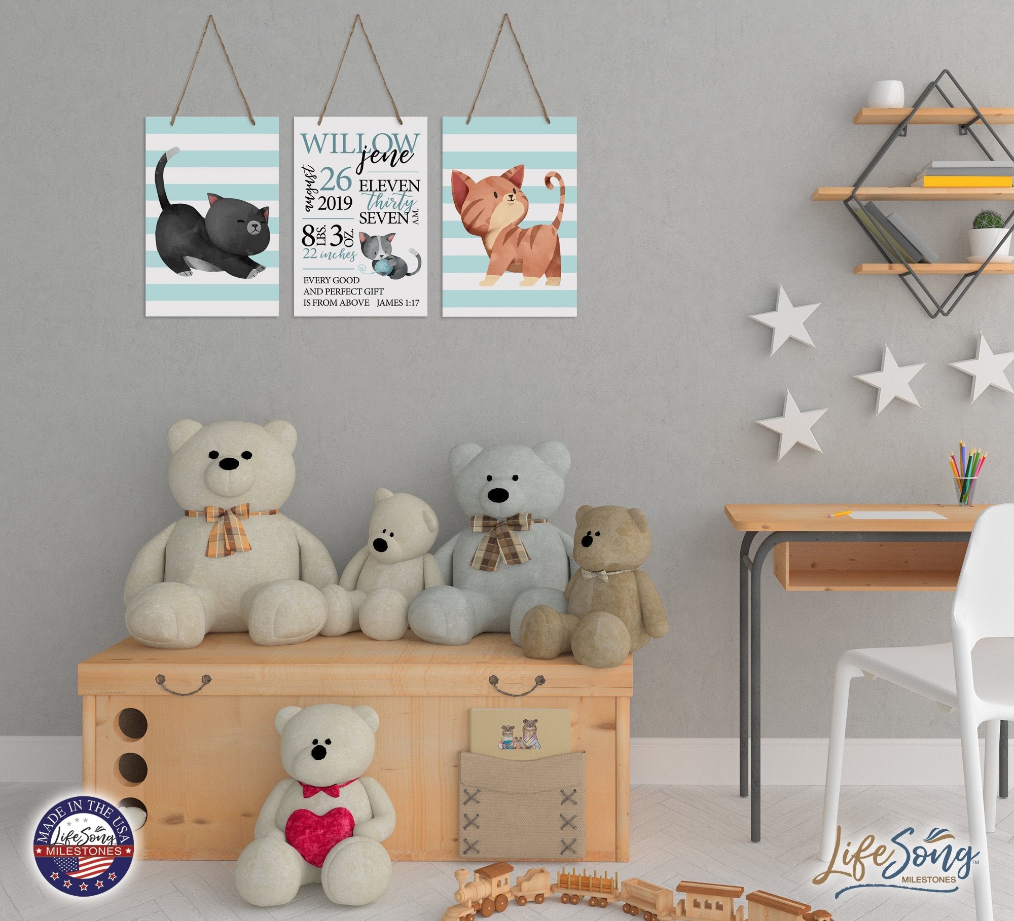 Childrens Wall Decor For Boys and Girls Bedroom - Cats - LifeSong Milestones