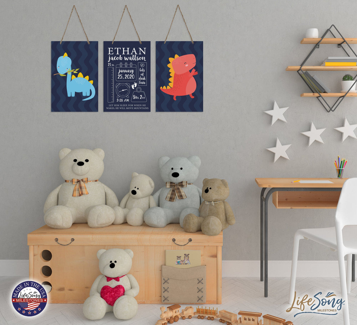 Childrens Wall Decor For Boys and Girls Bedroom - Dinosaurs - LifeSong Milestones