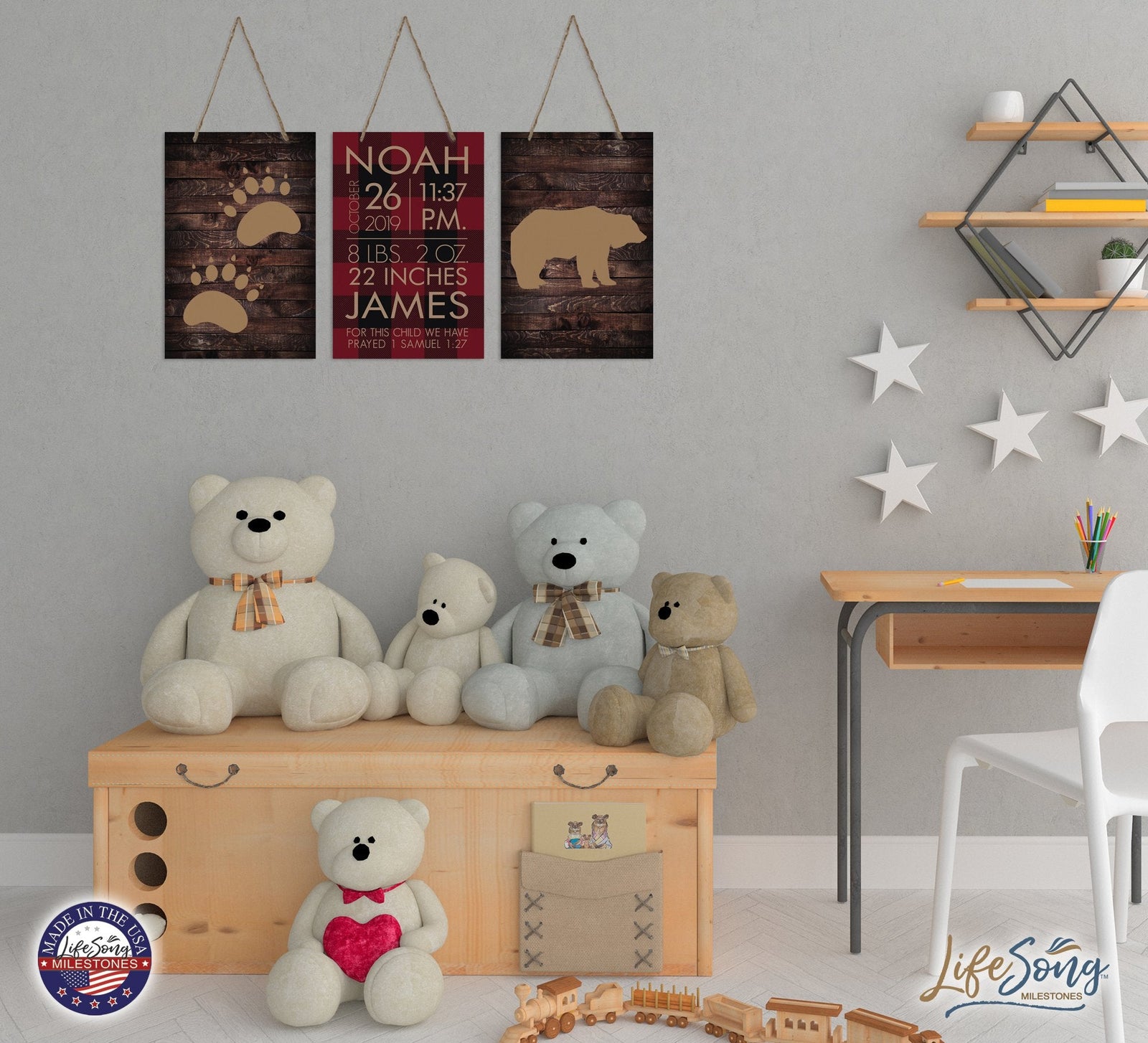 Childrens Wall Decor For Boys and Girls Bedroom - Paw Prints - LifeSong Milestones